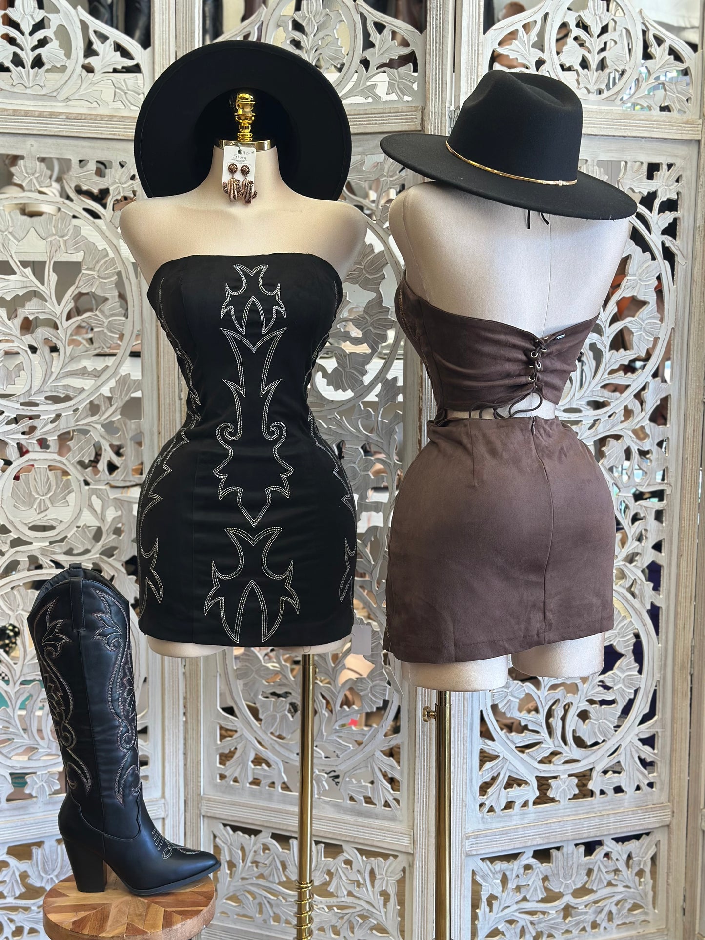 Strapless Western Embroidered Dress- Stretchy