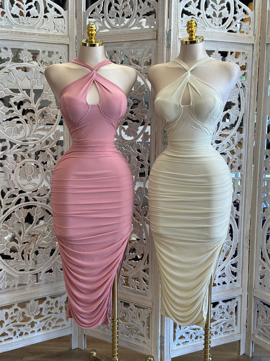 Keyhole Bodycon Midi Dress-Estira , Stretchy