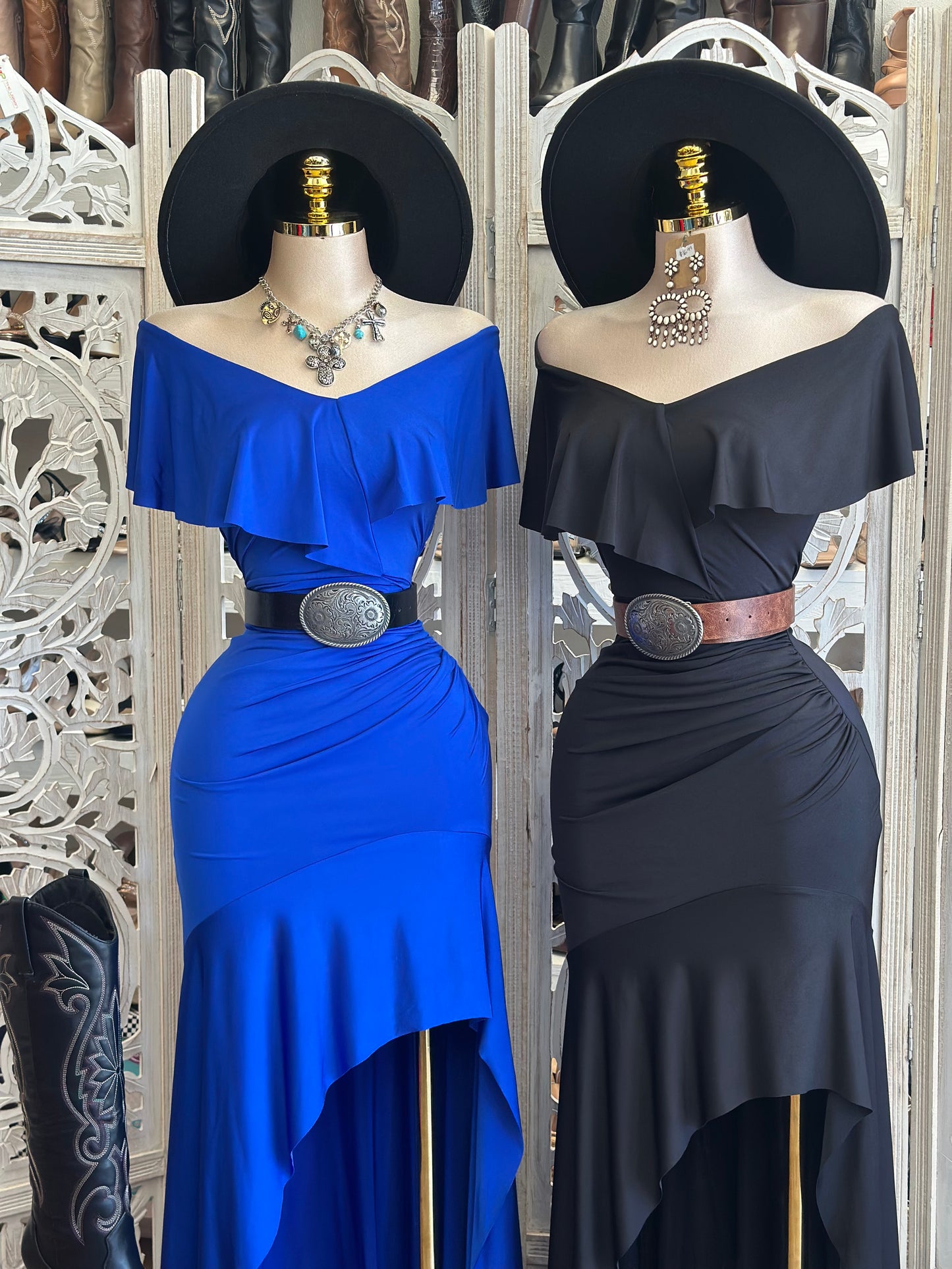 Ruffle Off Shoulder Dress - Estira, Stretchy