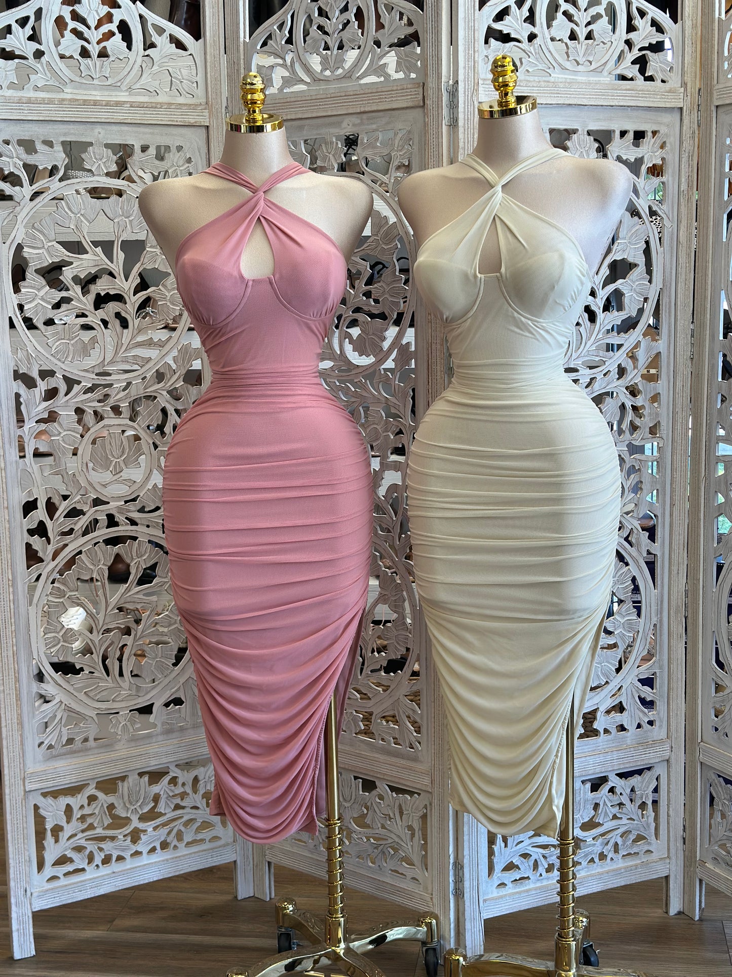 Keyhole Bodycon Midi Dress-Estira , Stretchy