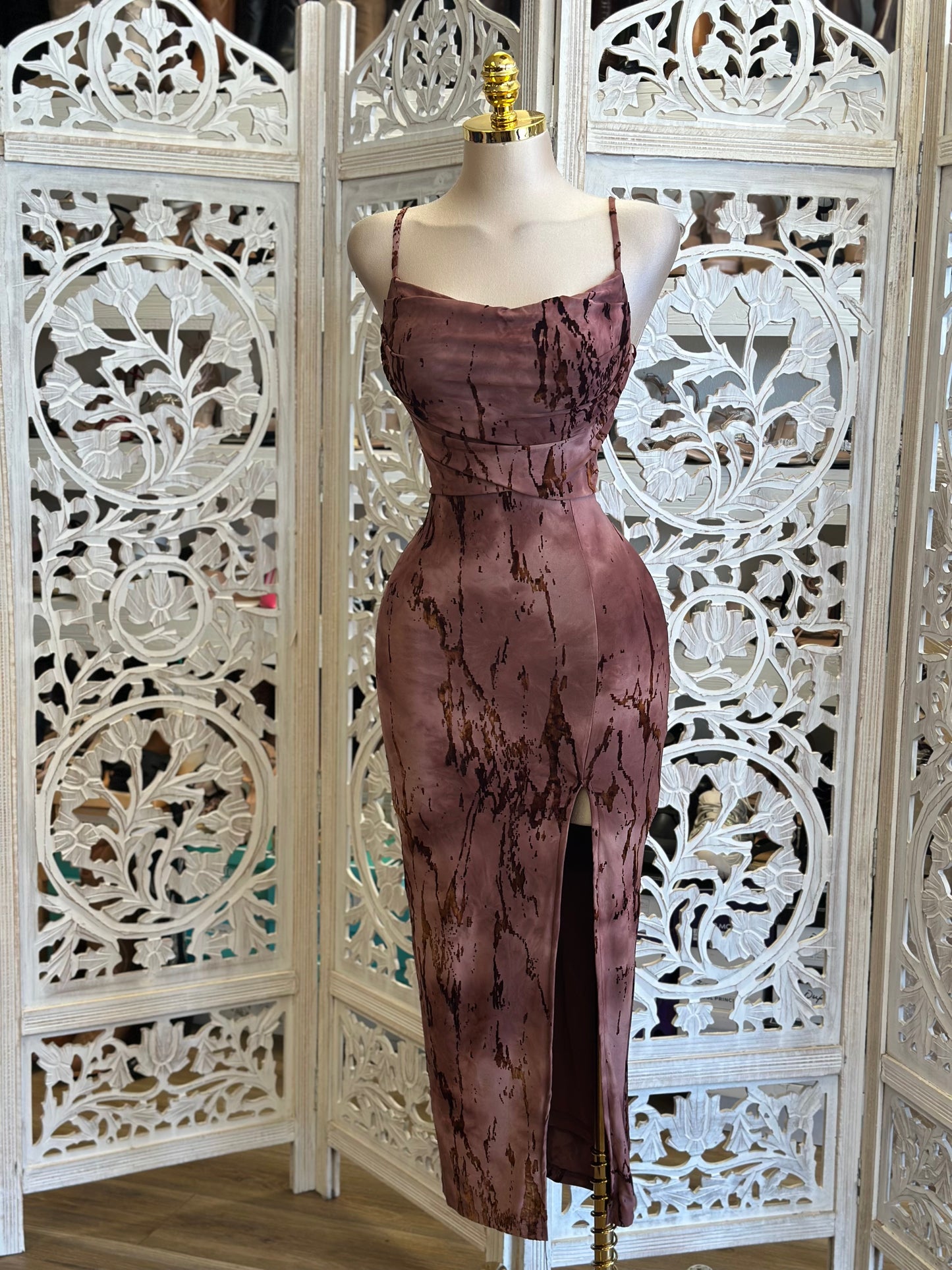 Slit Cami Midi Dress -Estira, Stretchy