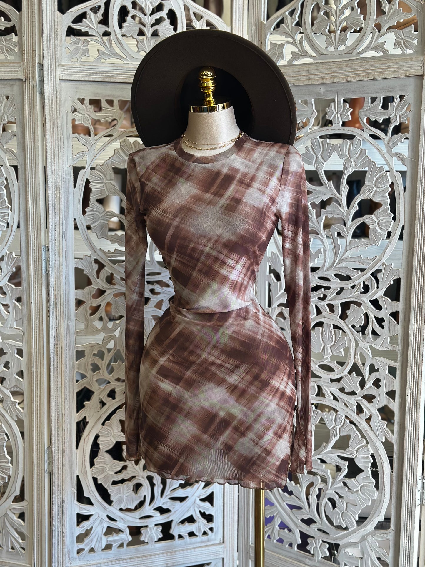 Asymmetrical Plaid Mini Dress- Stretchy,Estira