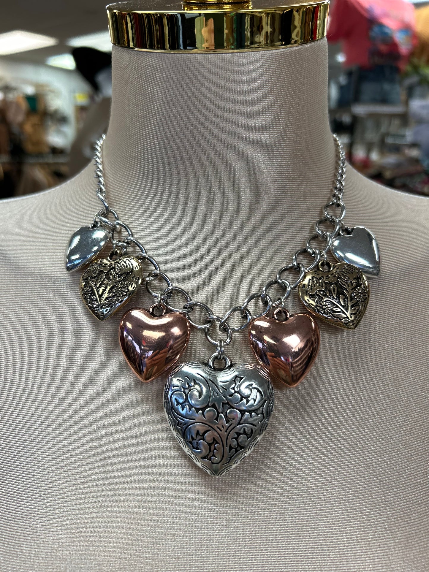 Silver and Rose Gold Heart Thick Necklace