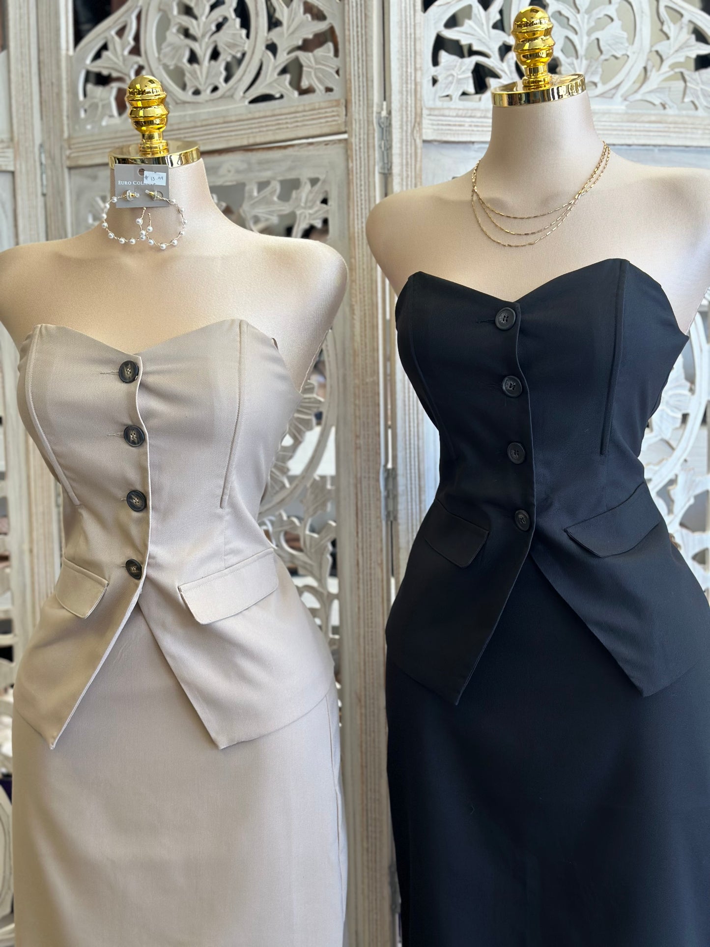 Heartline Vest and Cargo Midi Skirt Set- Not Stretchy, No Estira