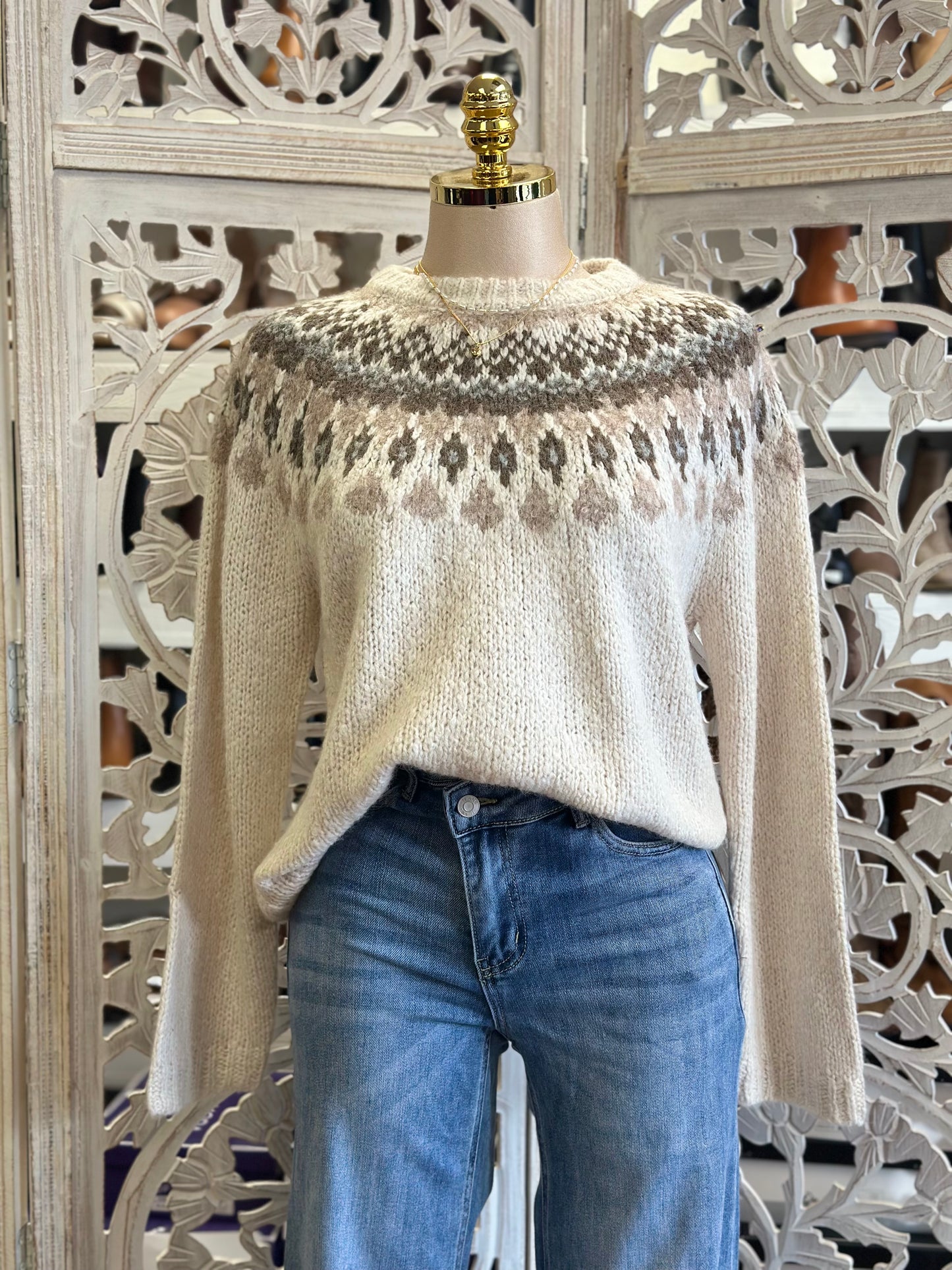 Cream Christmas Pattern Sweater