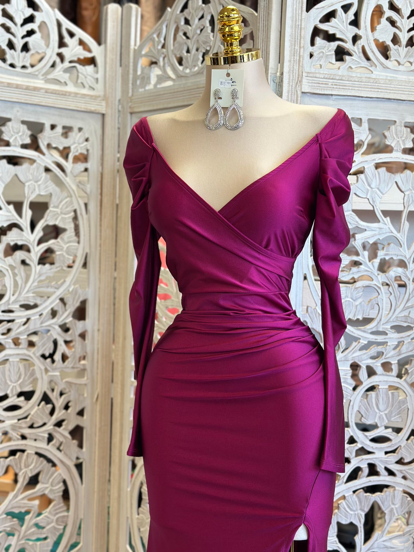 Magenta Cross Front Gown- Stretchy, Estira