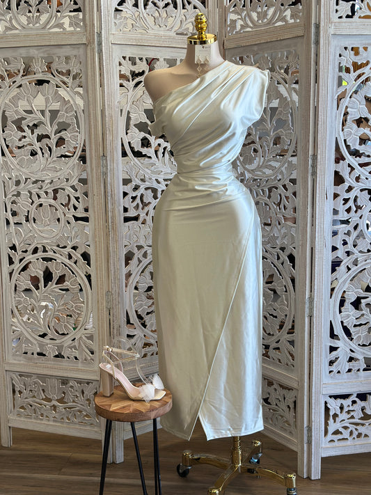 Pearl Draped Midi Dress - No Estira, Not Stretchy
