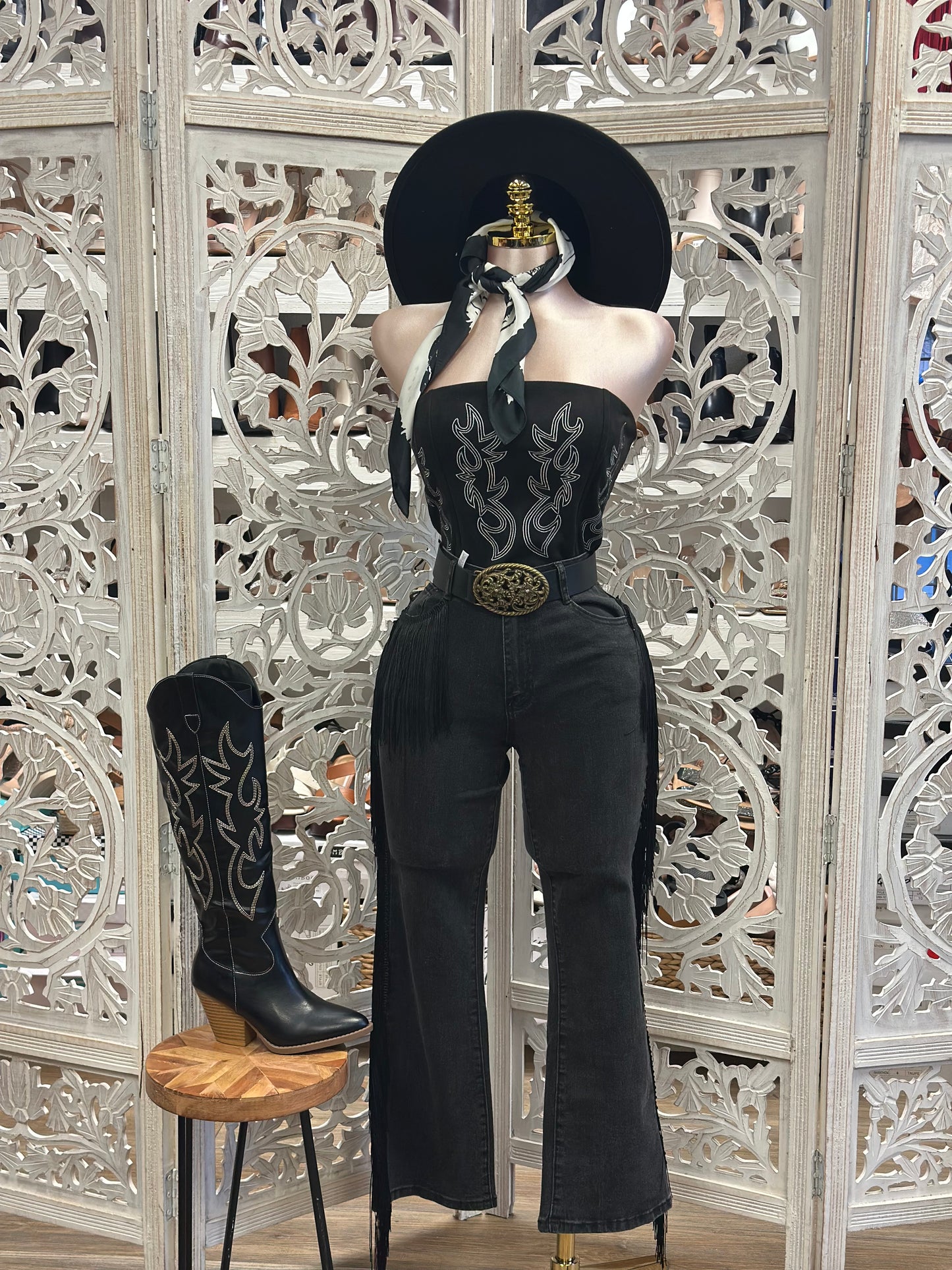 Black Fringe Washed Jeans - Stretchy, Estira