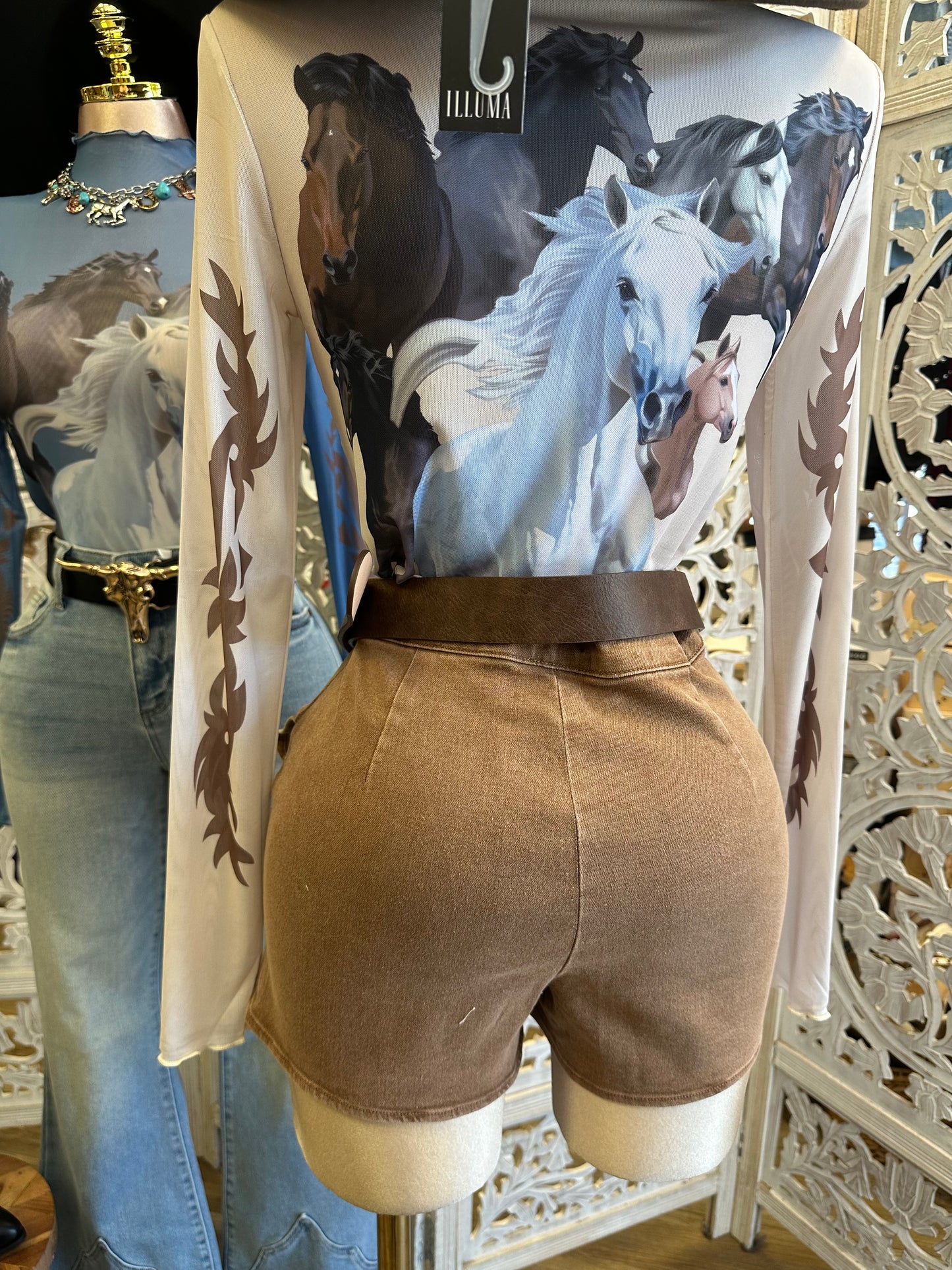 Brown Ruffle Mini Skort - Slightly Stretchy , Estira Poco