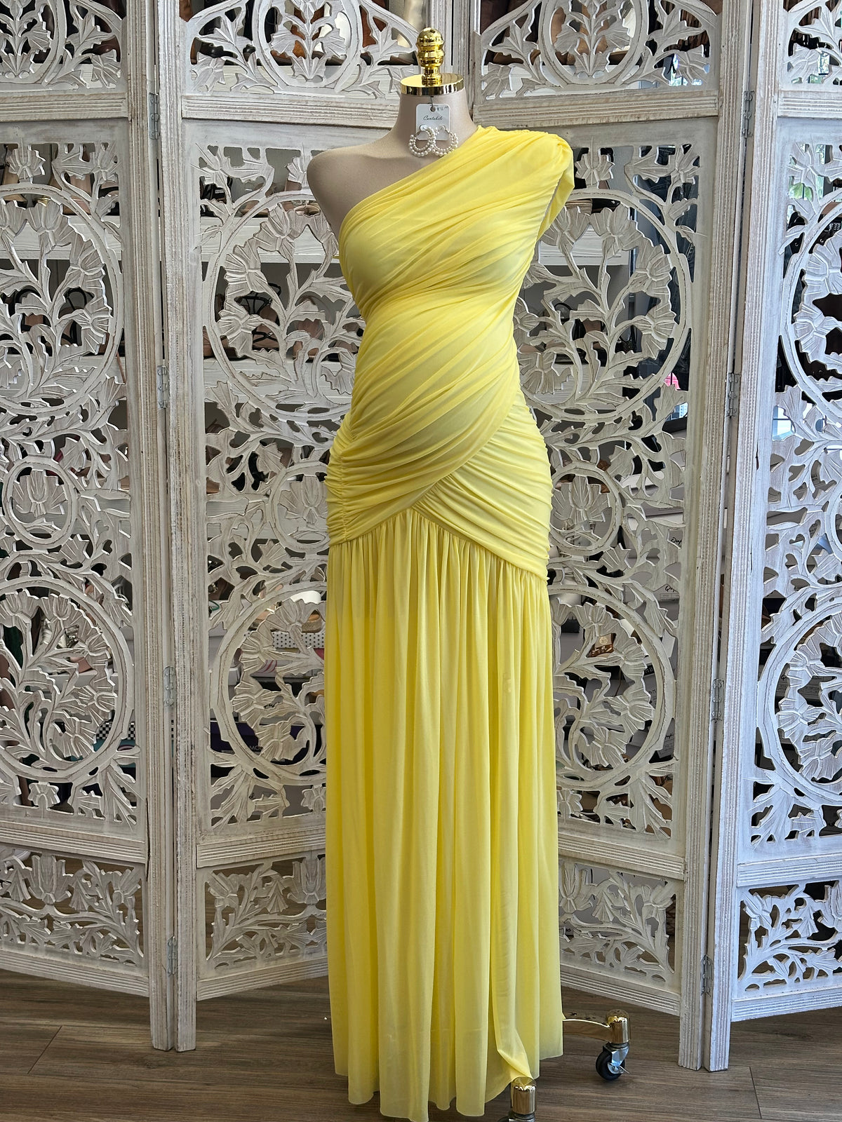 Bright Yellow Wrapped Dress- Estira, Stretchy