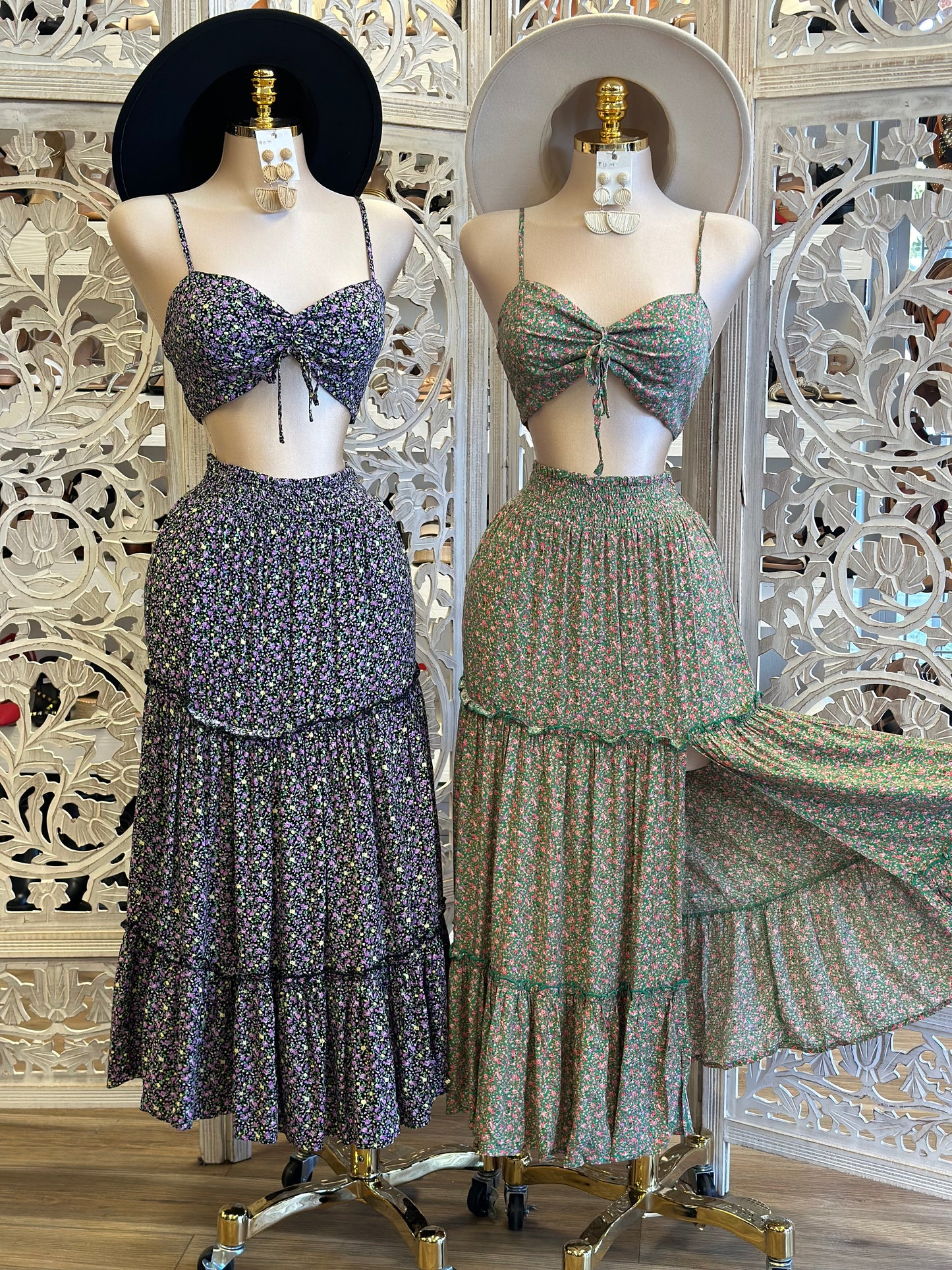 Floral Maxi Skirt Set - Estira, Stretchy