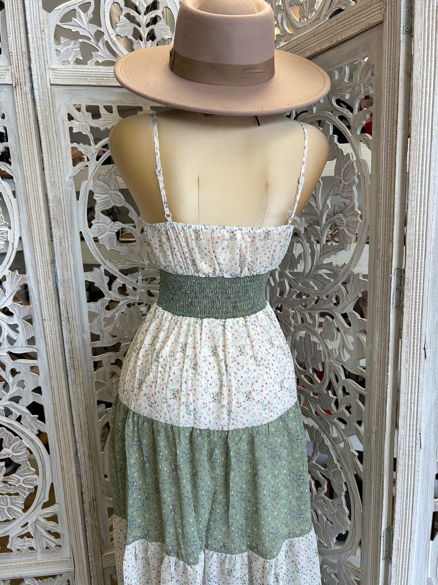 Bow Olive Multi Color Floral Maxi Dress- Not Stretchy
