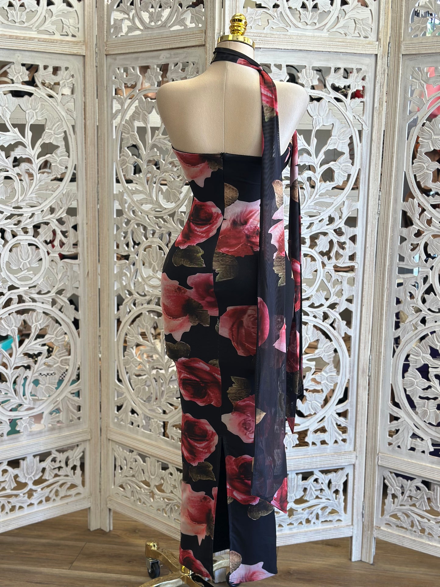 Rose Petal Strapless Scarf Midi Dress - Estira, Stretchy