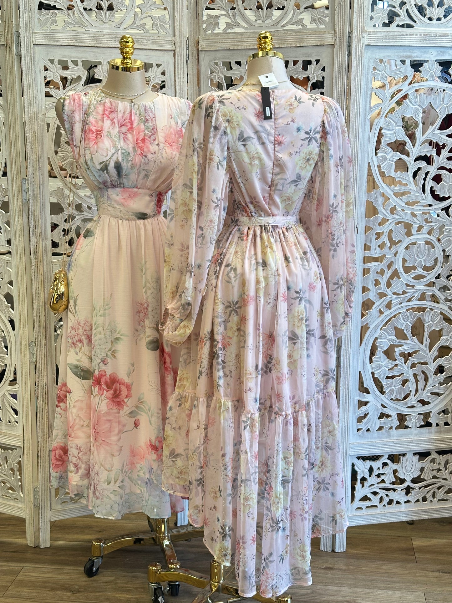 Boat Neck Floral Maxi Pastel Dress-Stretchy, Estira