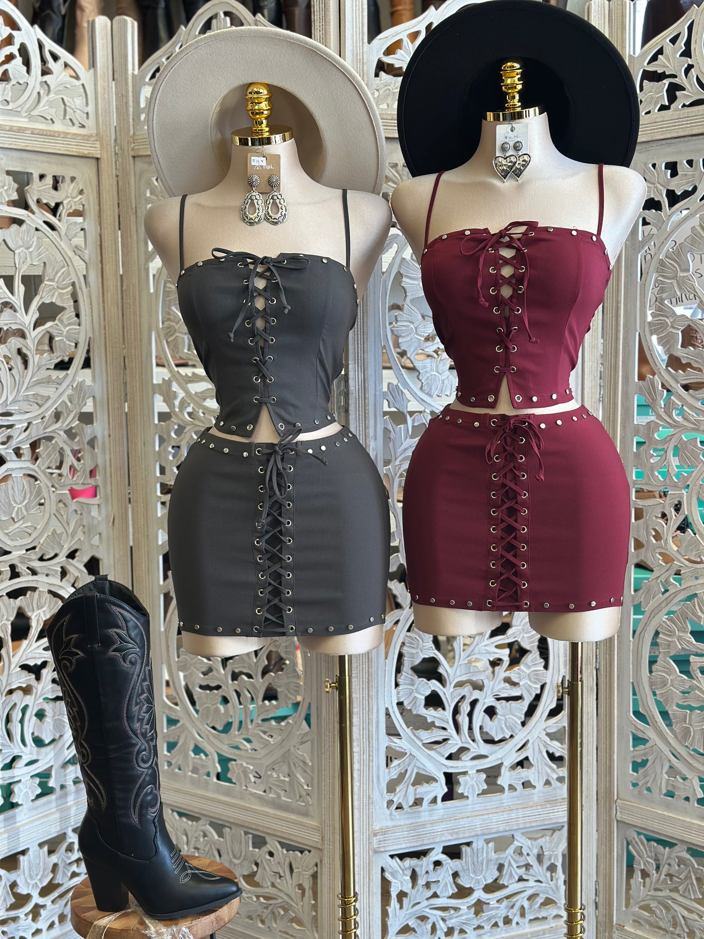 Tie Up Skirt and Top Set- Stretchy,Estira