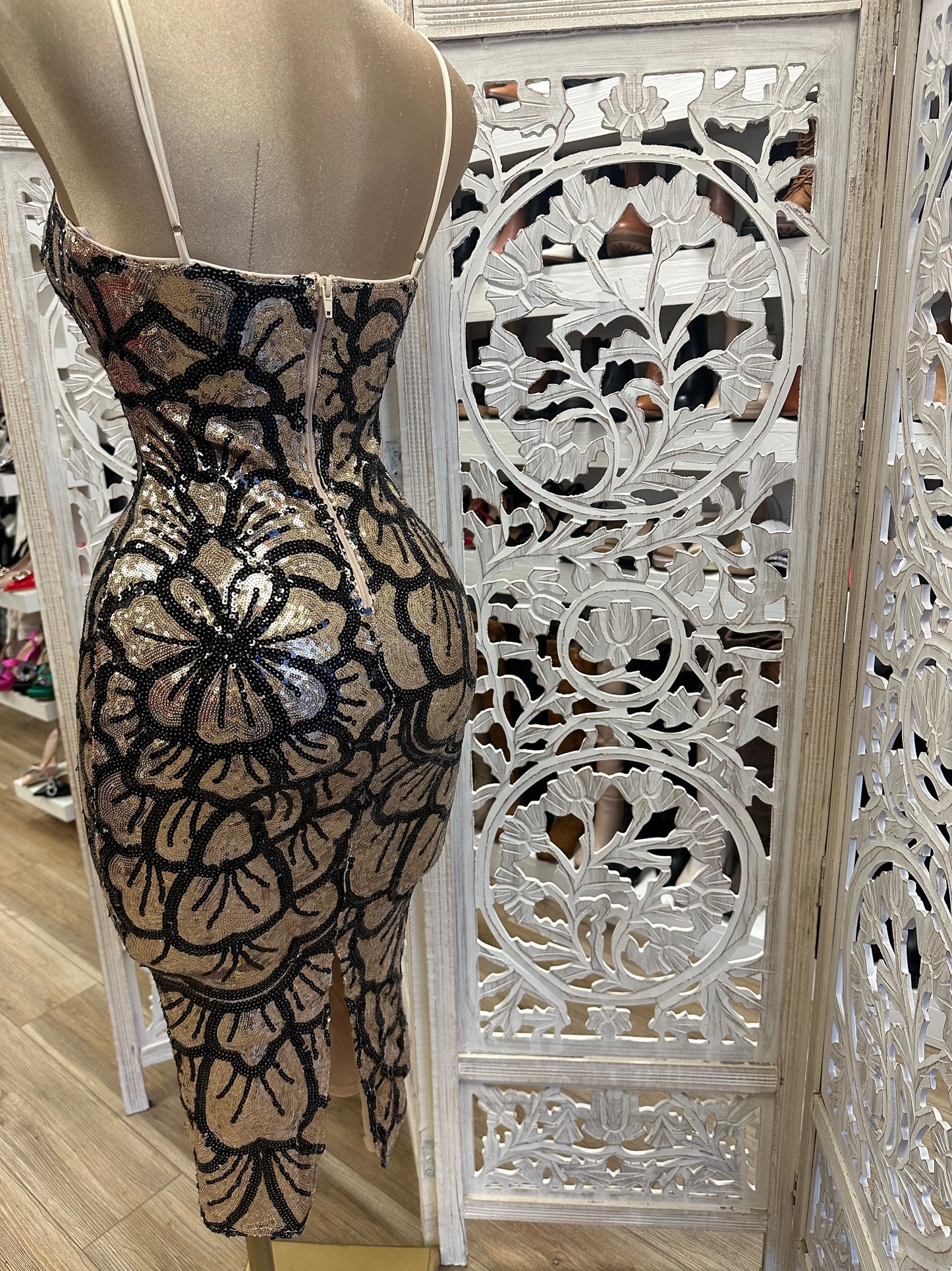 Midi Sequin Design Dress Stretchy