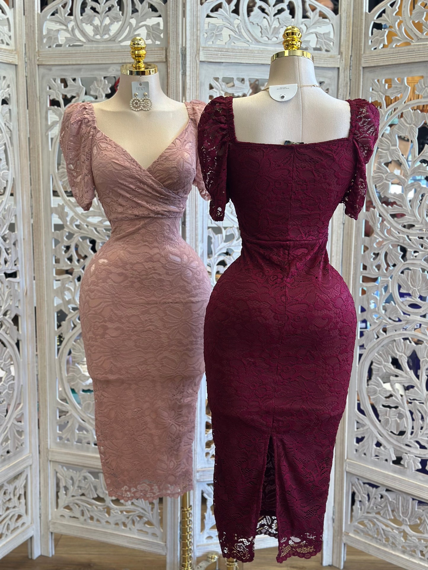 Lace Wrapped Midi Bodycon Dress-Estira Poco ,Slightly Stretchy