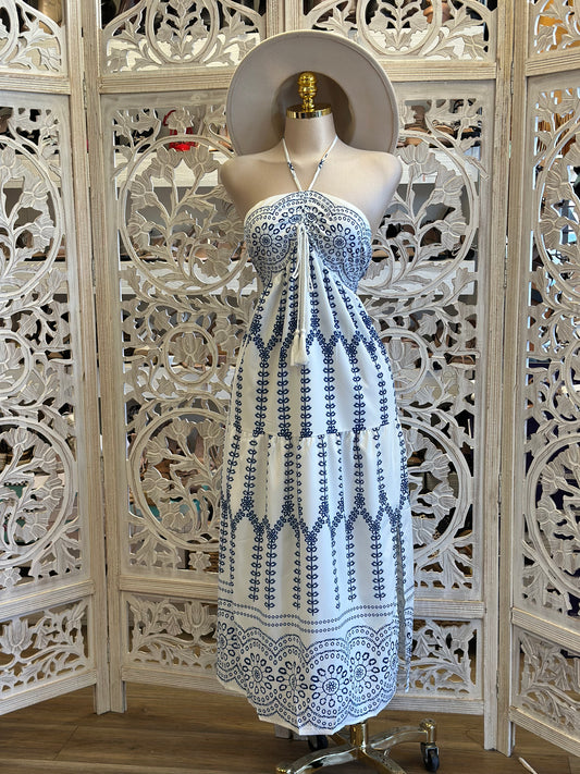 Halter Summer Pattern Maxi Dress-Estira, Stretchy