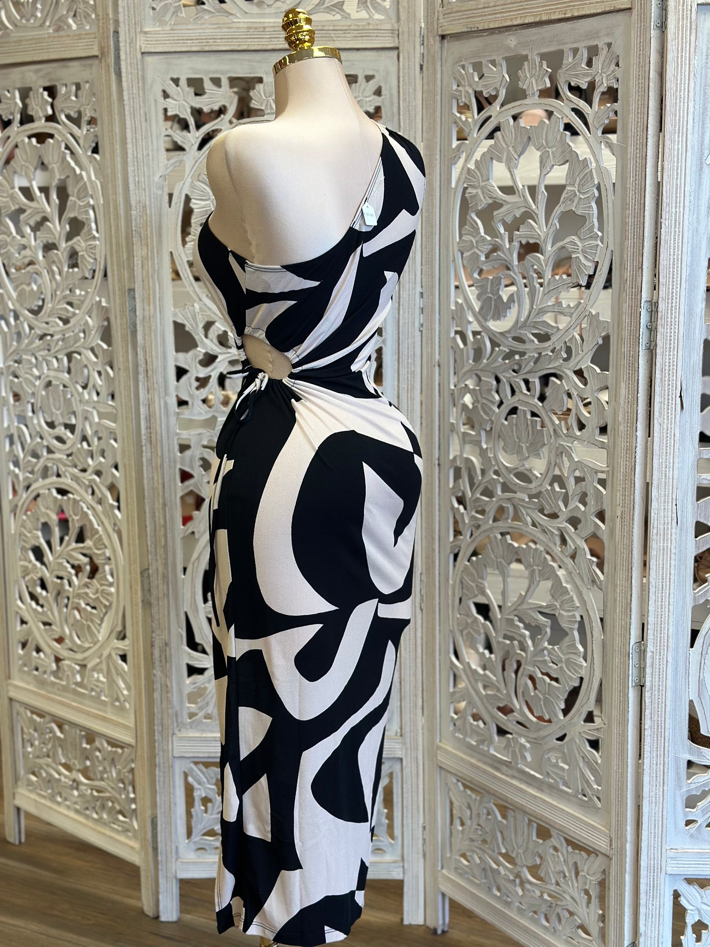 Nude and Black Pattern Cutout Dress - Estira, Stretchy