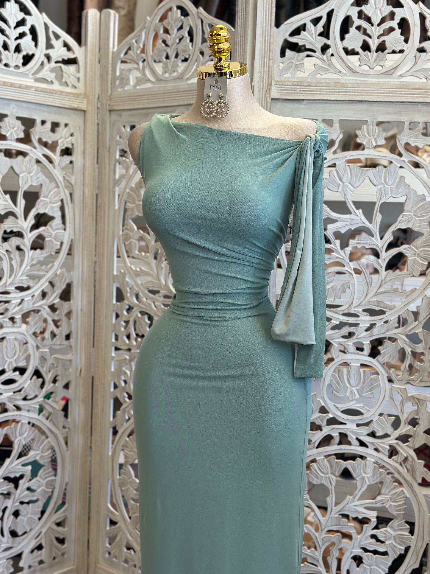 Asymmetrical Seafoam Knotted Dress-Estira, Stretchy