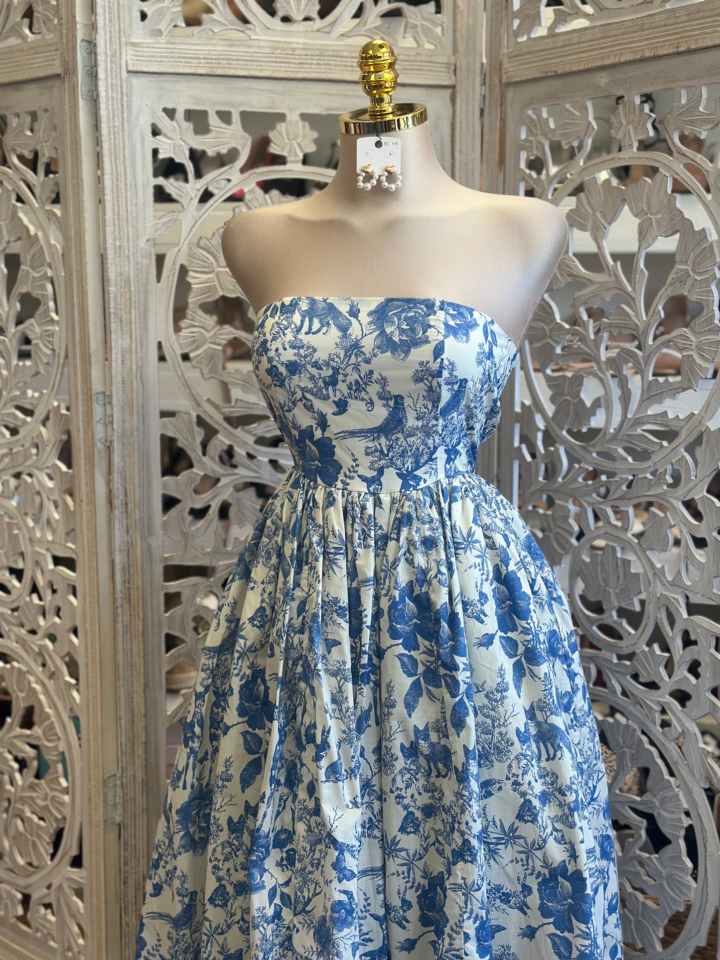 Allora Printed Blue Dress-Estira, Stretchy
