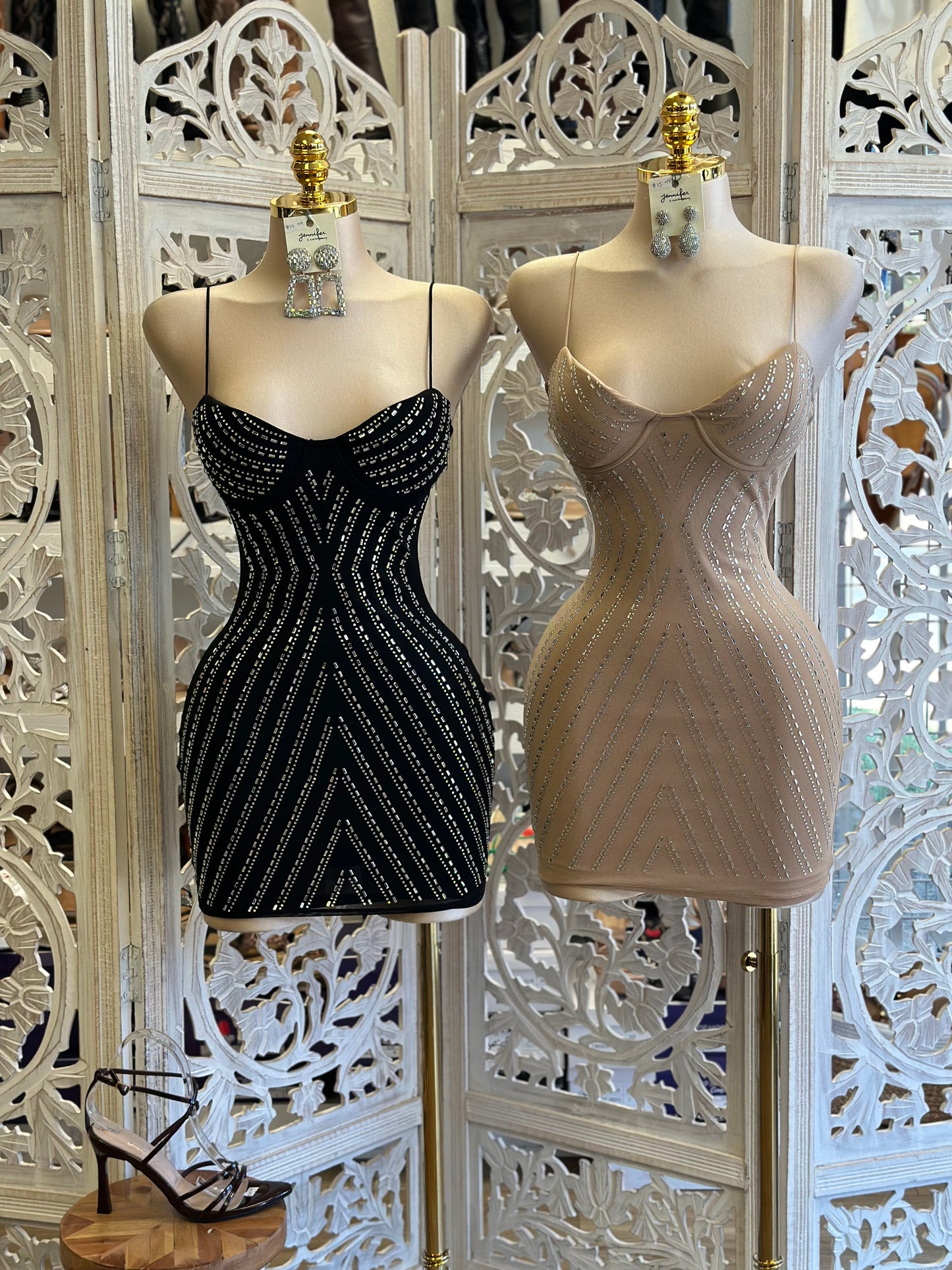 Bedazzled Cami Mini Dress- Stretchy, Estira