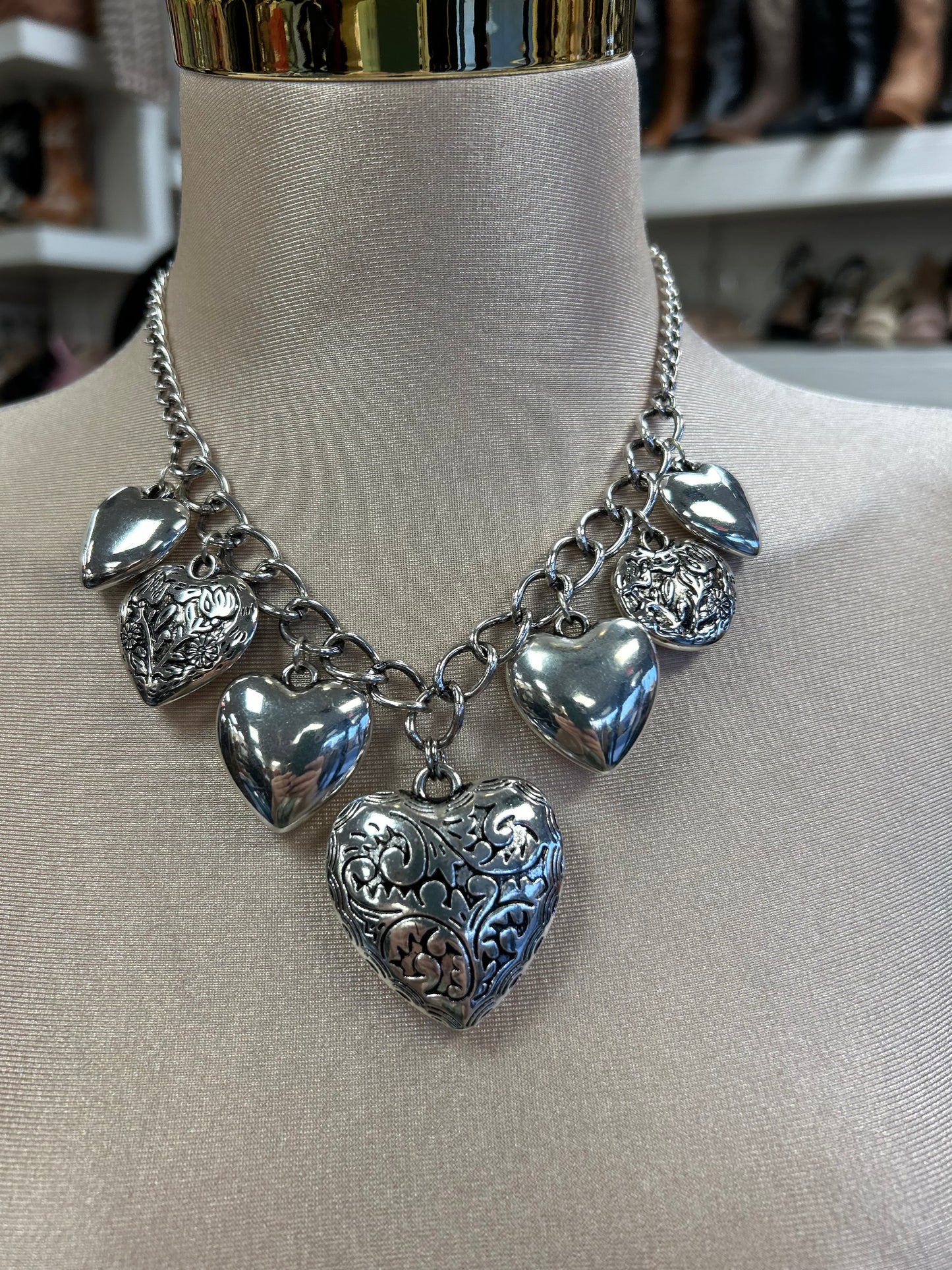 Silver Heart Thick Necklace