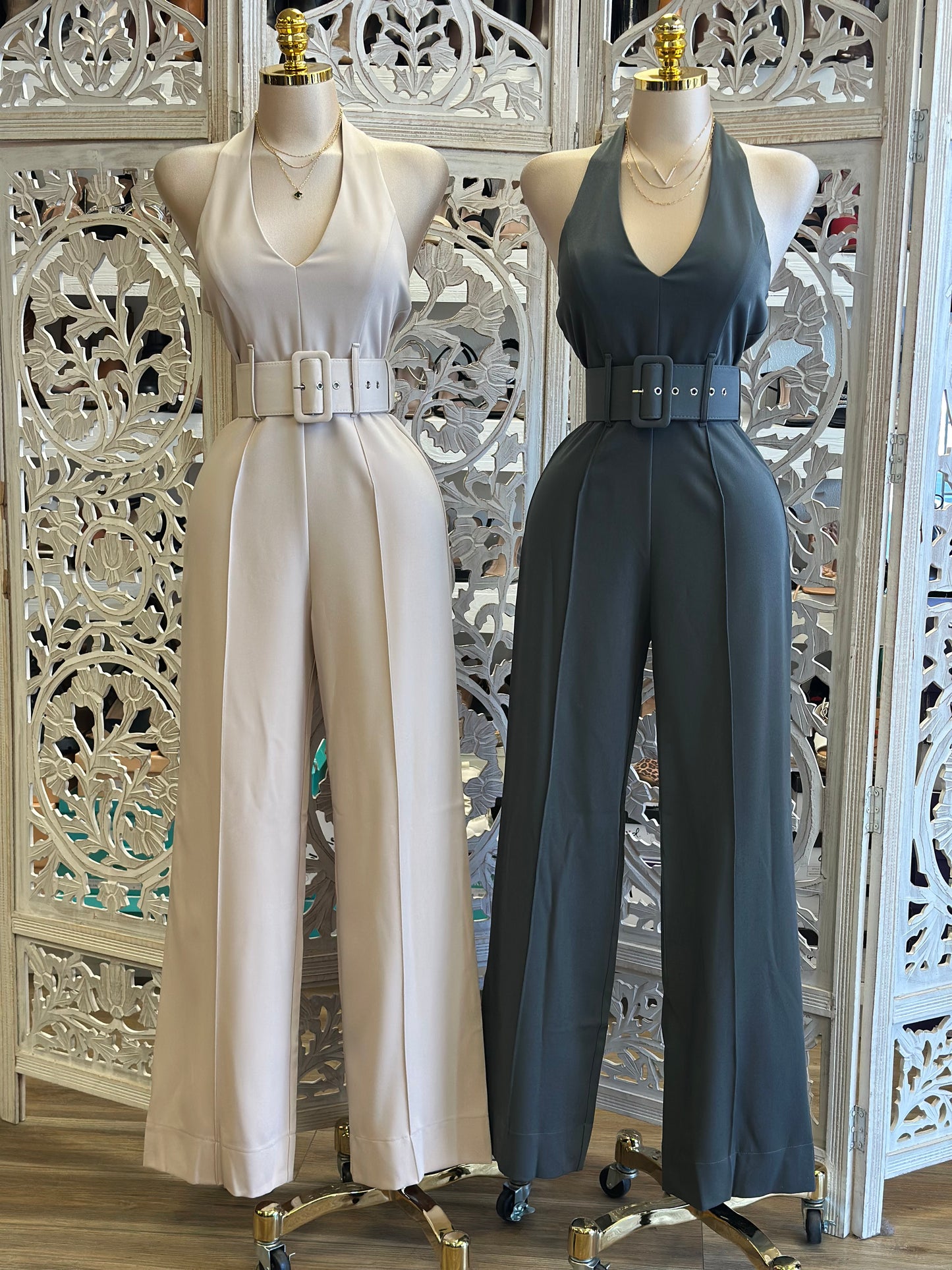 Open Back Belt Pastel Jumpsuit- Not Stretchy, No Estira