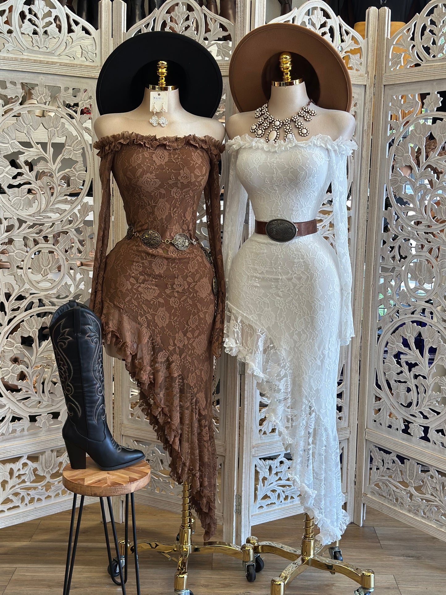 Lace High Low Midi Dress-Estira , Stretchy
