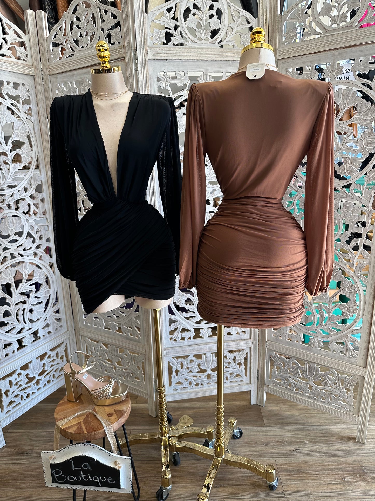 Wrapped Deep V Mini Dress- Stretchy,Estira