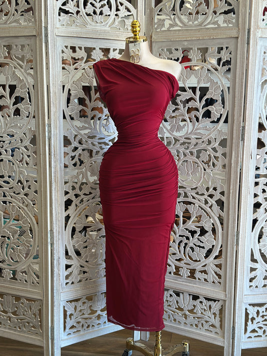 Asymmetrical Carmine Dress- Stretchy,Estira