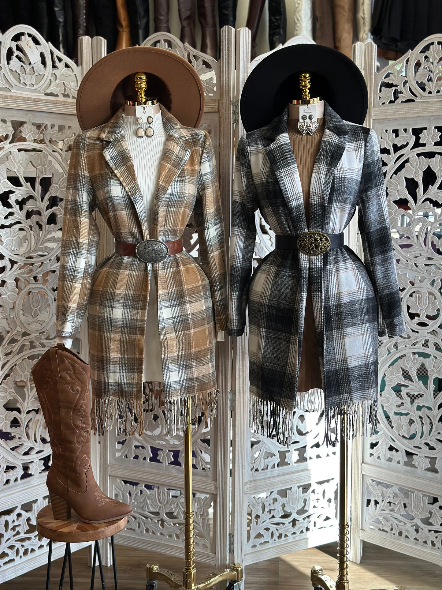 Plaid Fringe Soft Coat