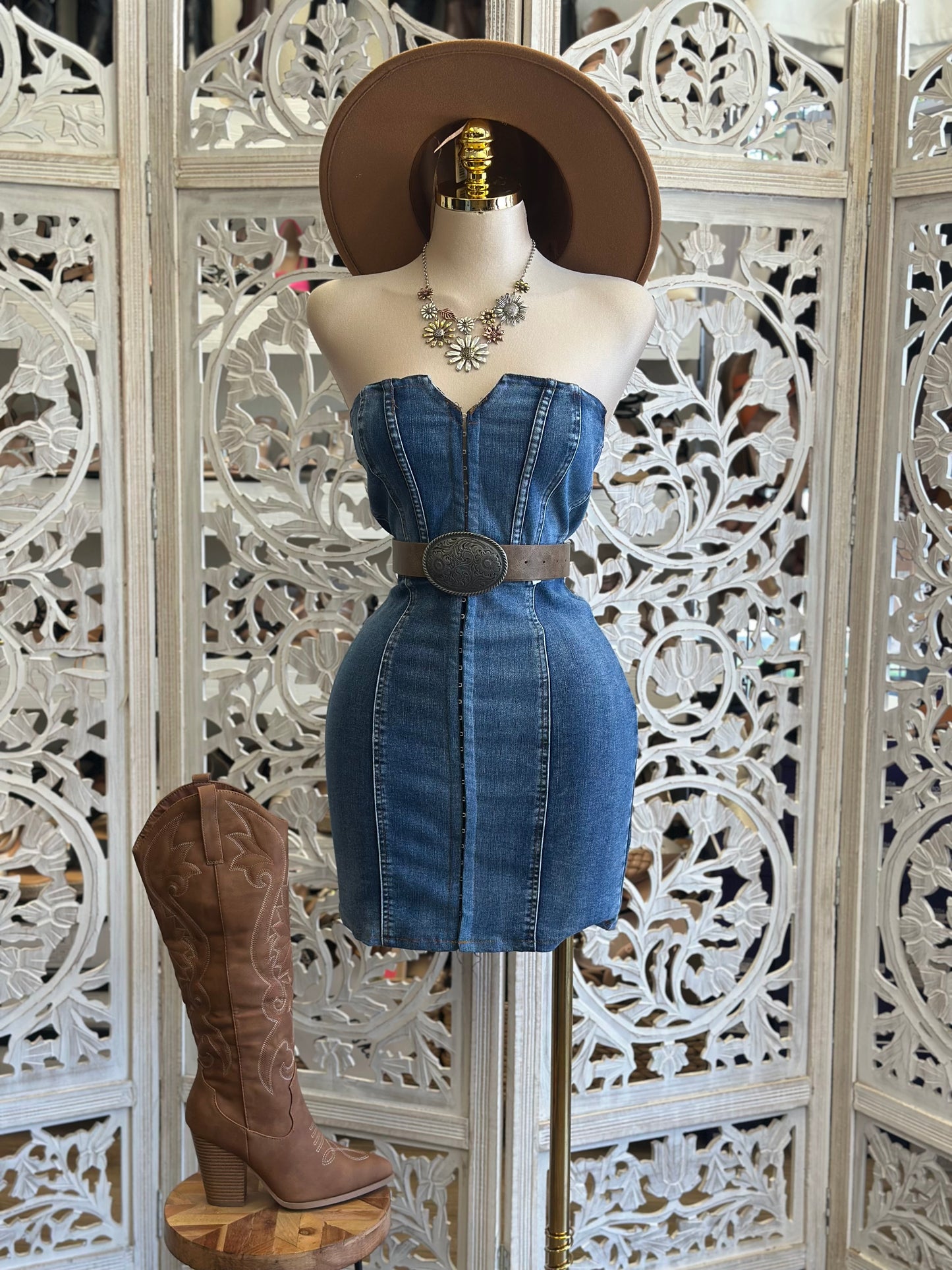Denim Clipped Mini Dress- Stretchy