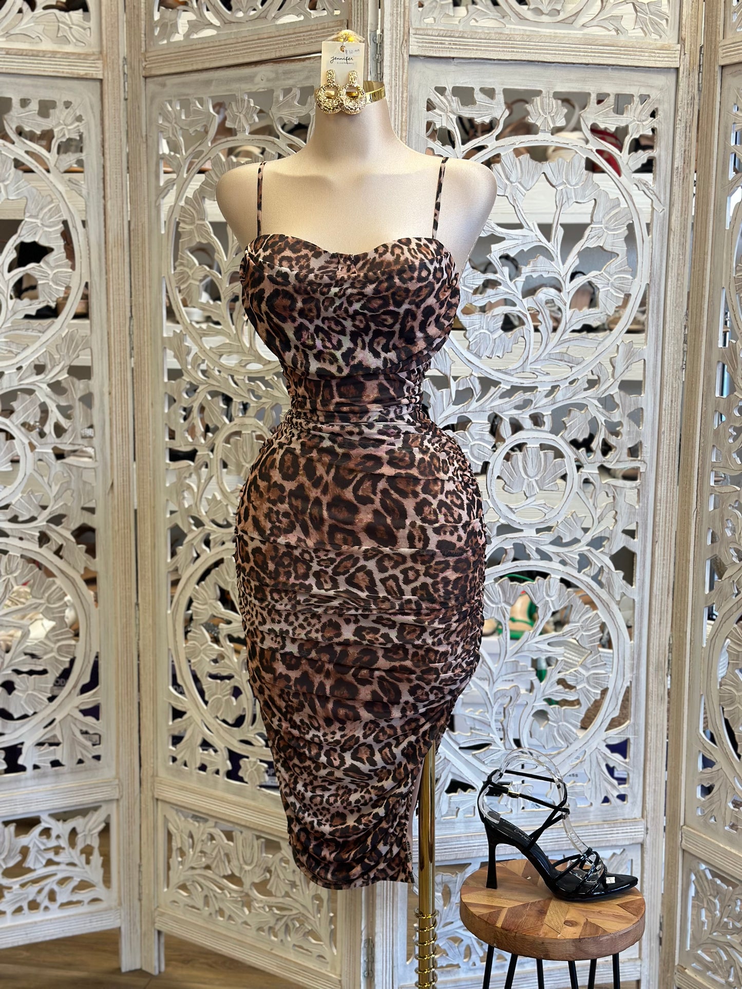 Cheetah Print Cami Midi Dress - Estira, Stretchy