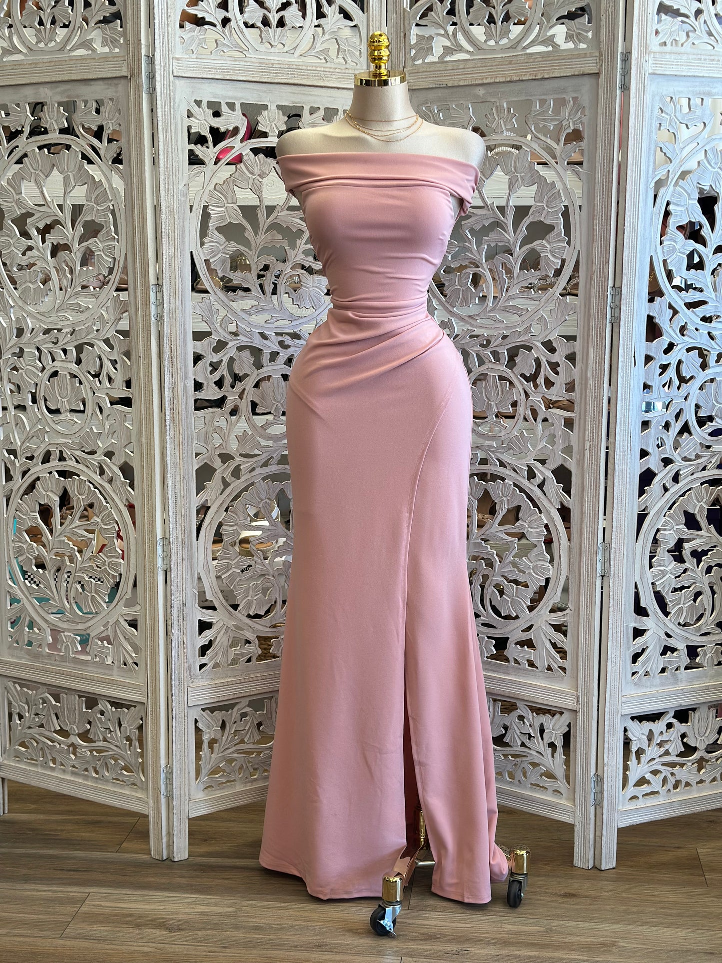 Bubble Pink Off Shouler Maxi Dress - Estira, Stretchy