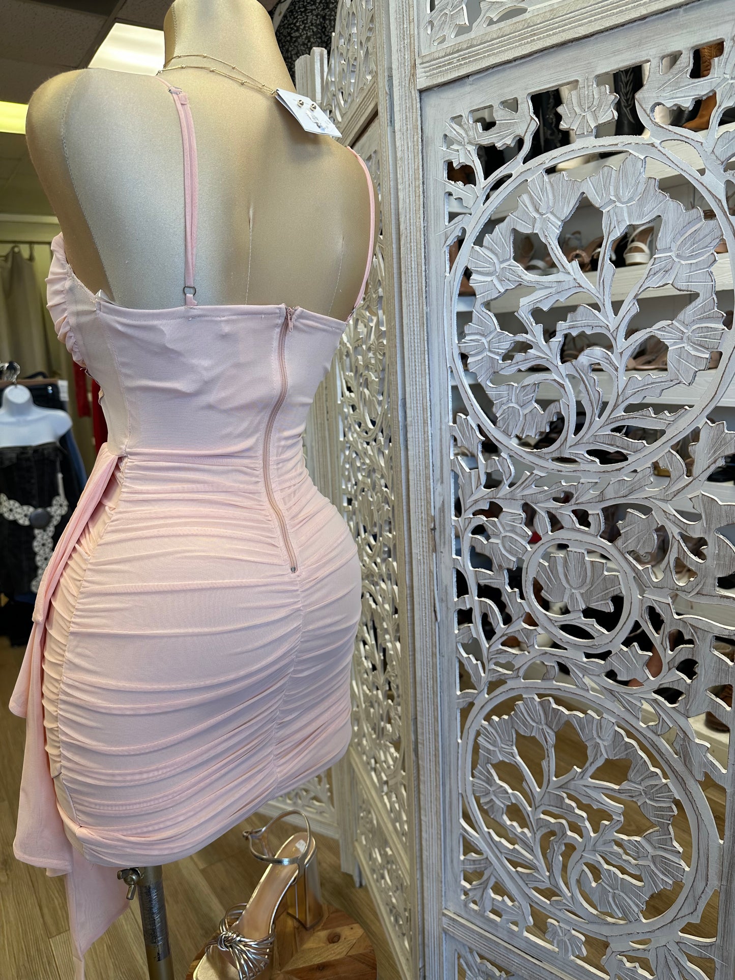 Light Pink Corset Tailed Mini Dress- Stretchy