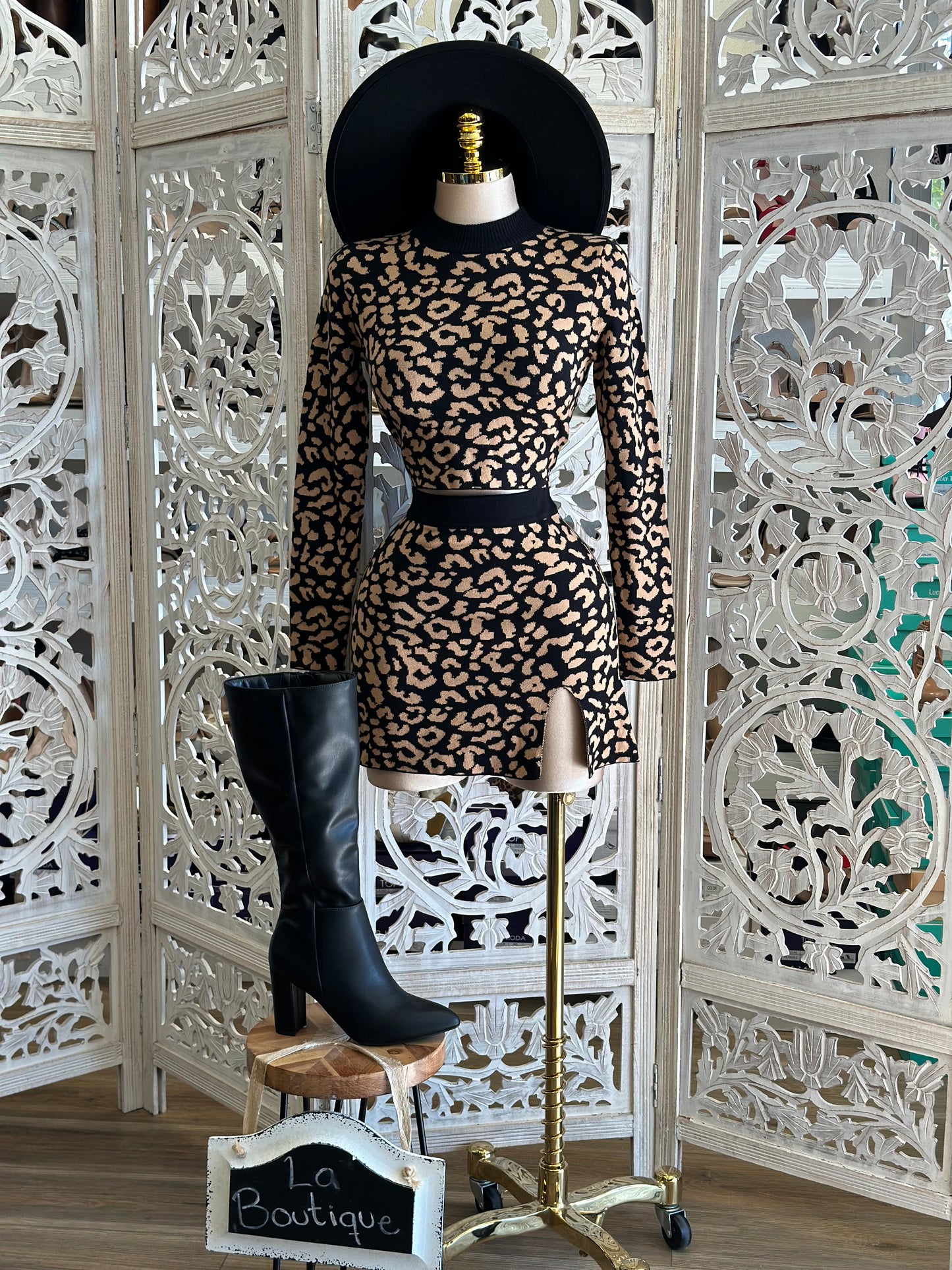 Leopard Print Sweater Set - Stretchy, Estira