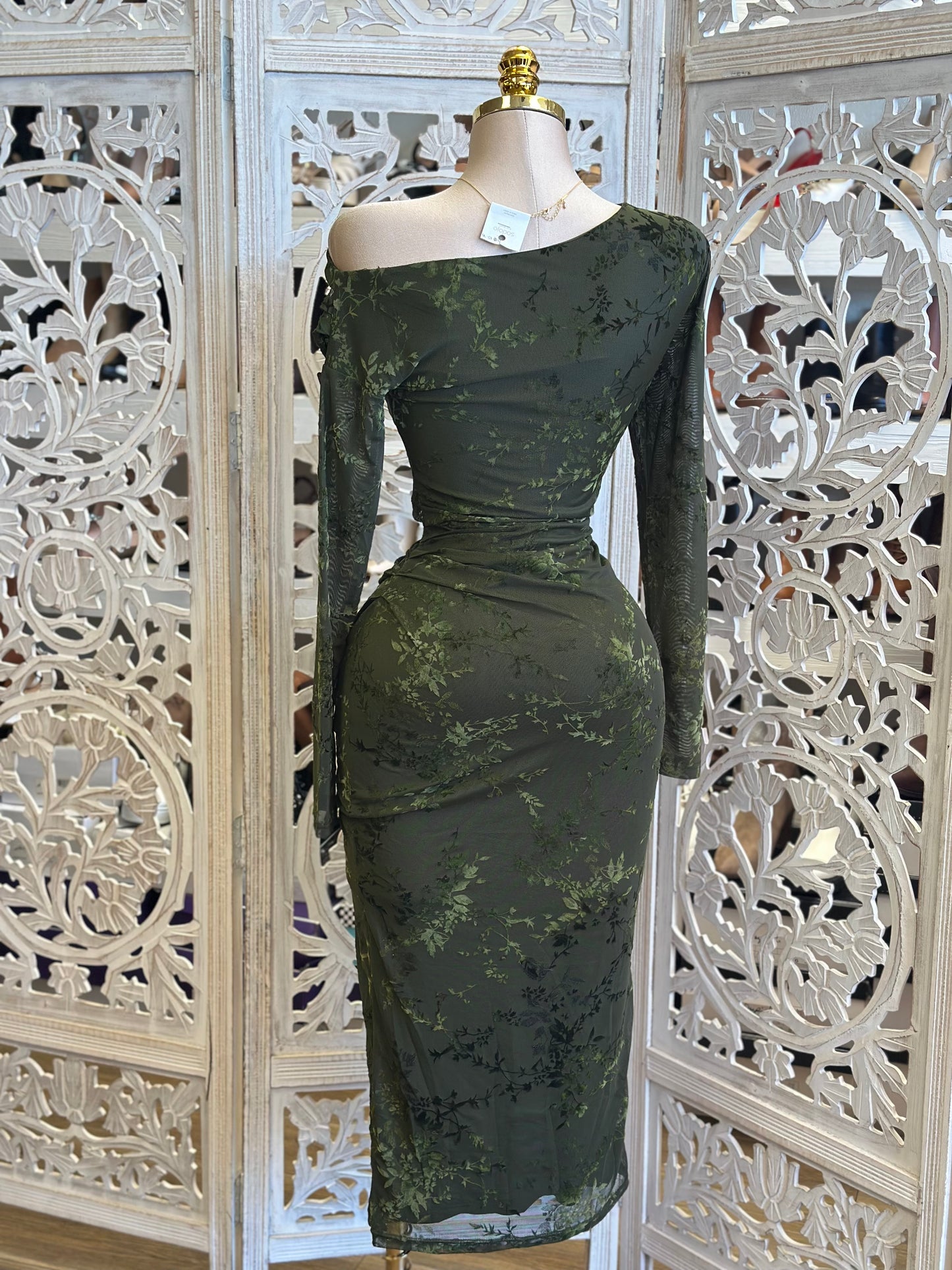 Asymmetrical Velvet Vine Dress-Stretchy, Estira