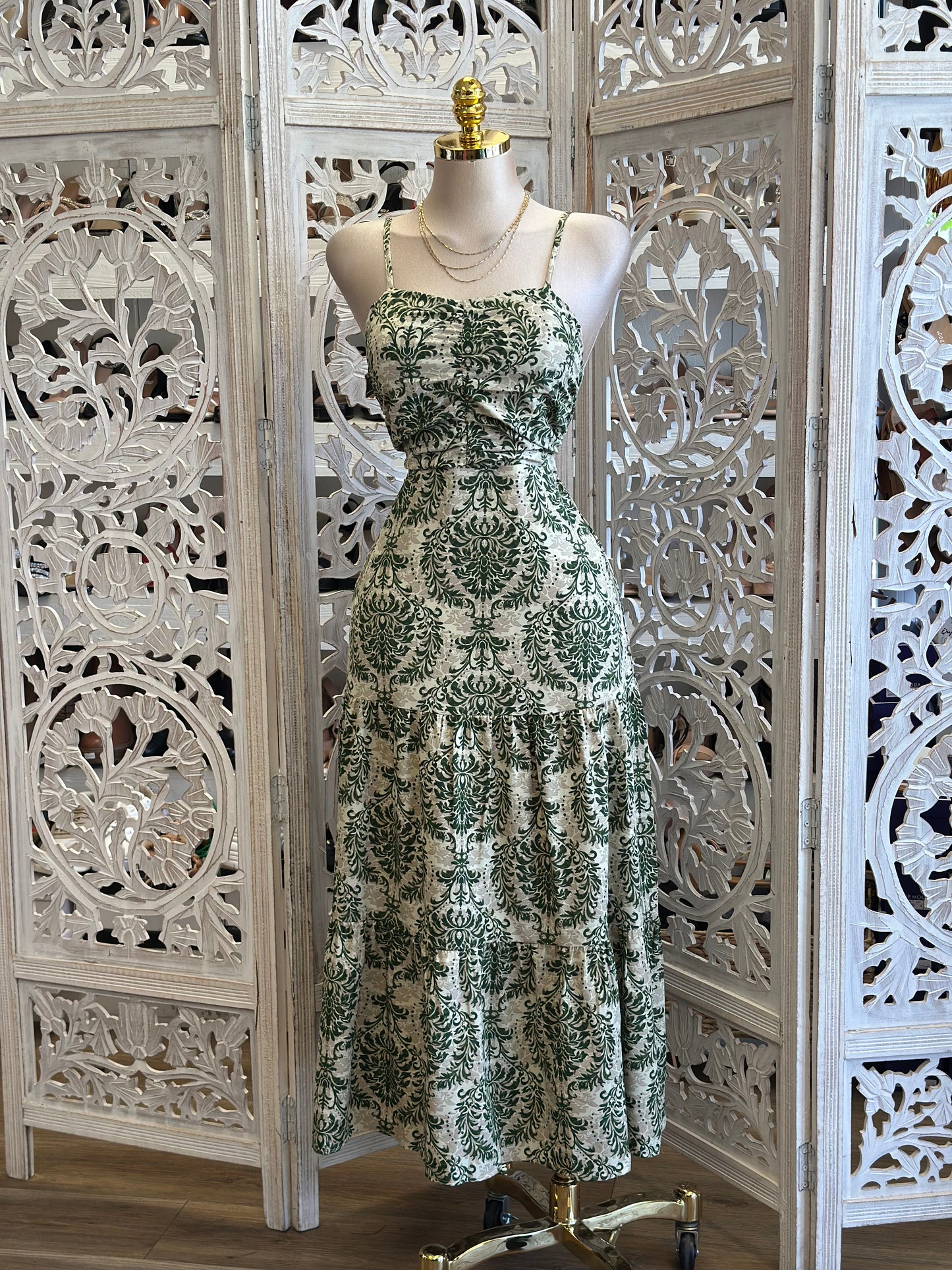 Olive Pattern Maxi Dress - Estira, Stretchy