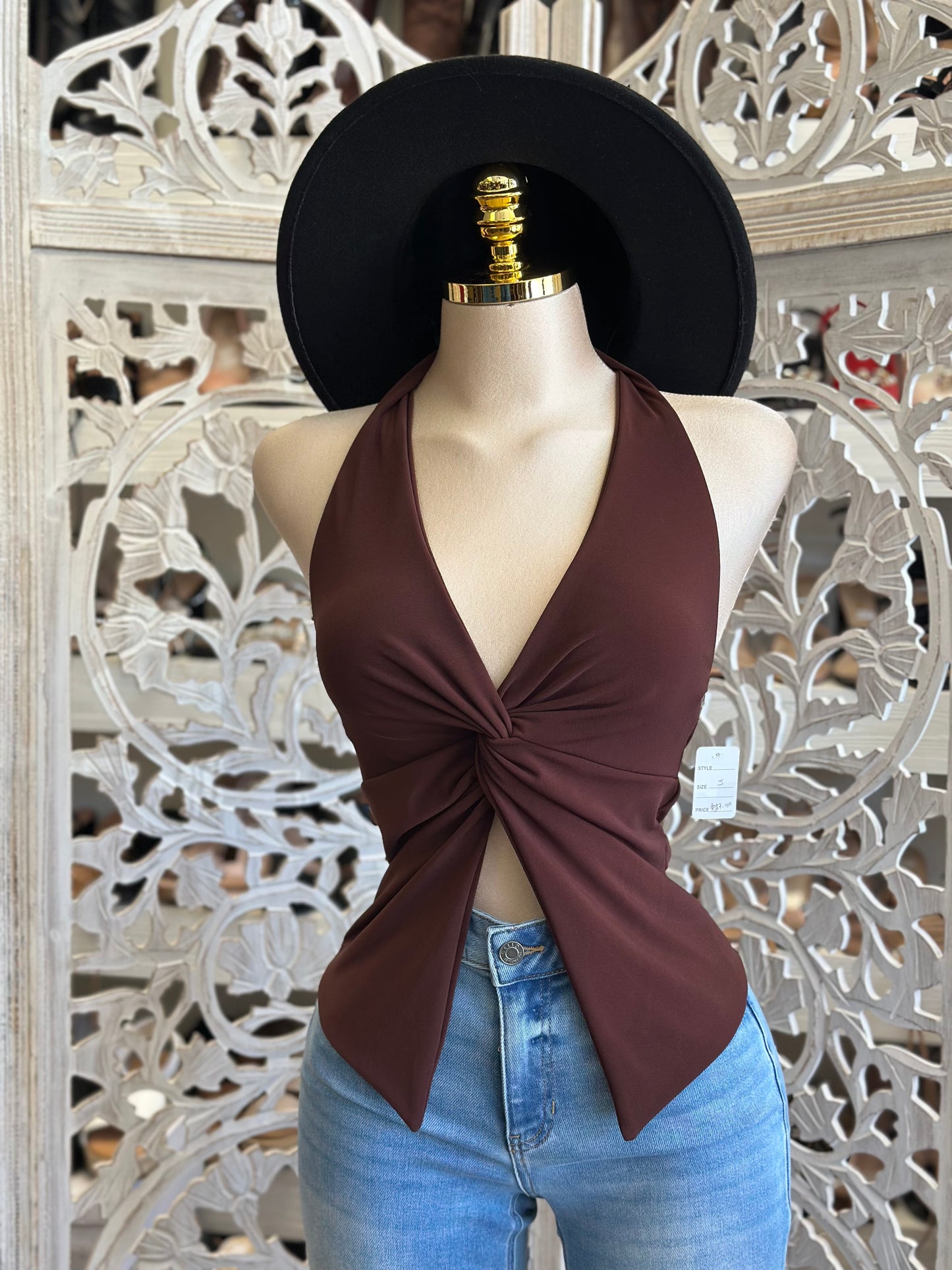 Split Twisted Blouse- Estira, Stretchy