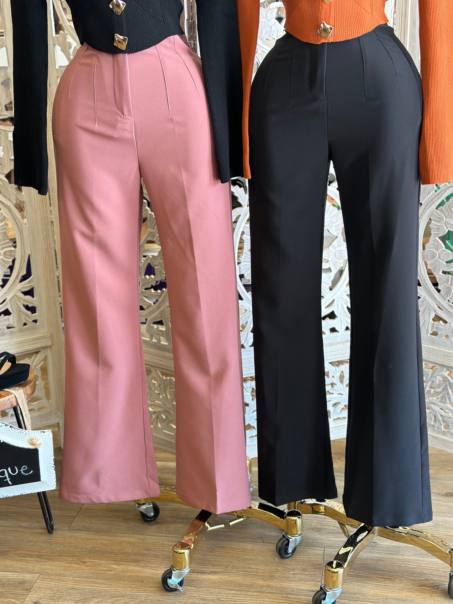 Wide Leg Pinned Dress Pants - Slightly Stretchy,Estira Poco