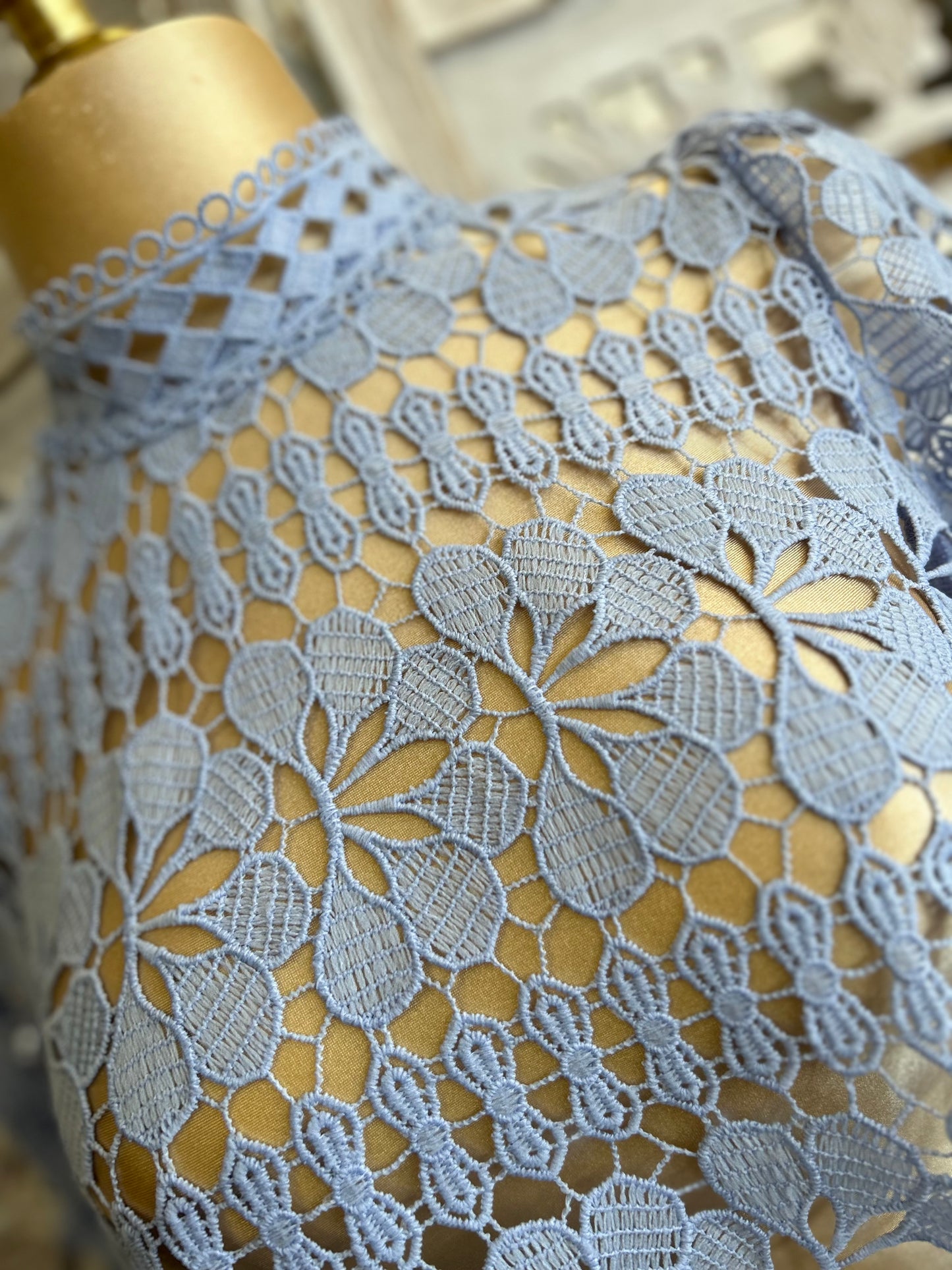 Light Blue Mock Neck Crochet Blouse