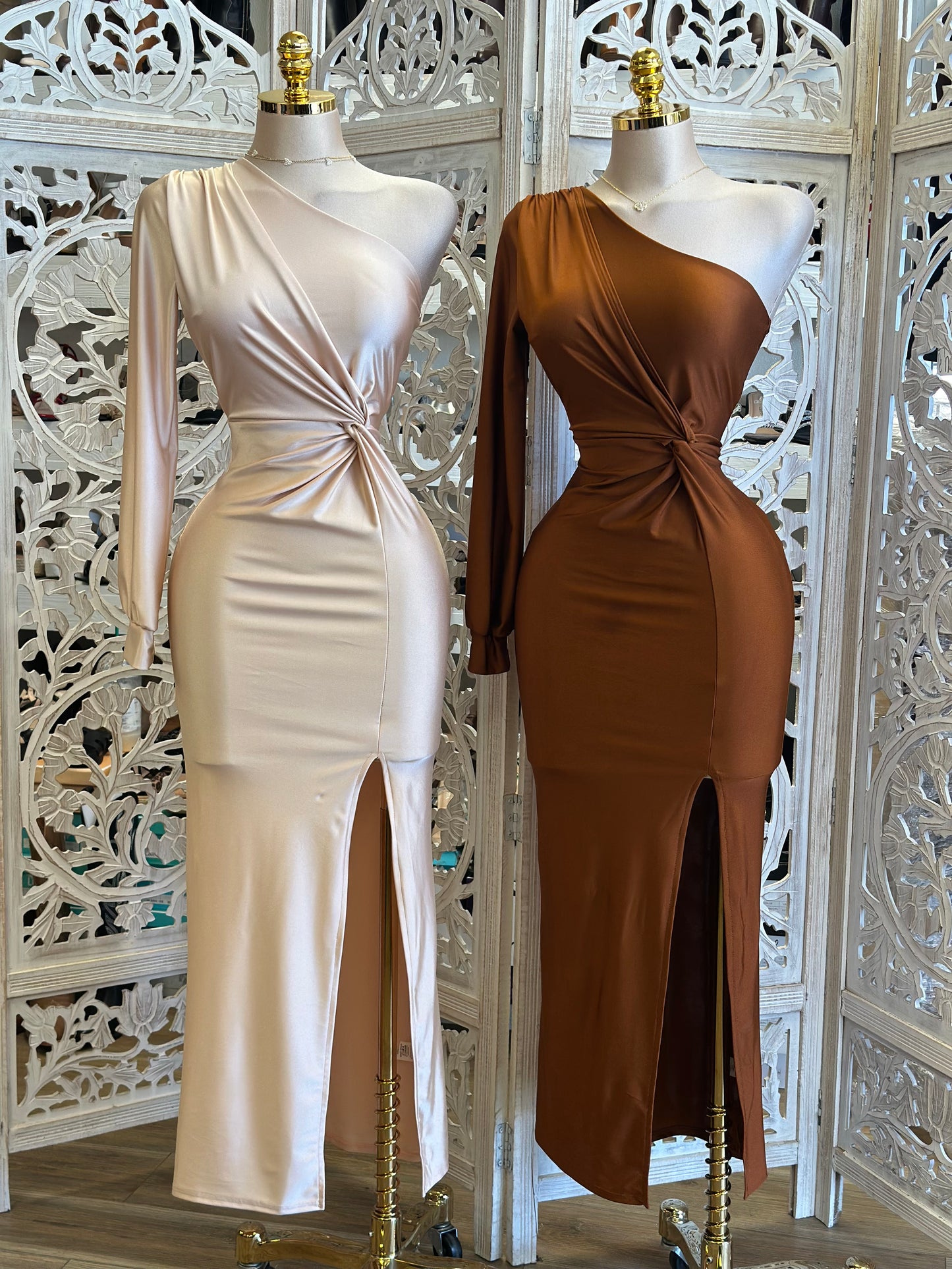 One Sleeve Knotted Midi Dress - Estira, Stretchy