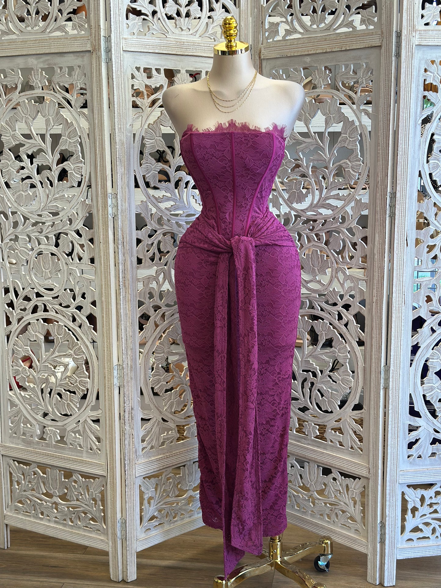 Deep Berry Lace Corset Dress- Stretchy ,Estira