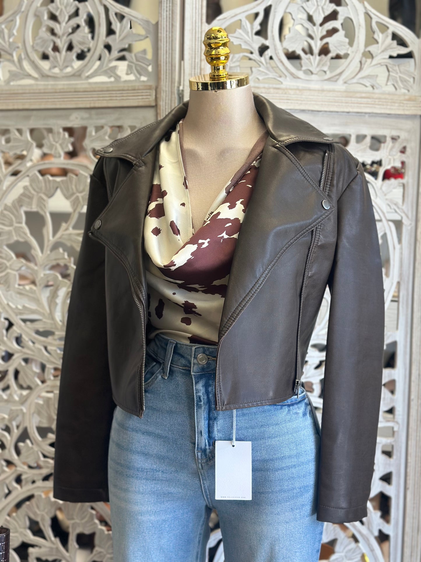 Faux Leather Cropped Jacket