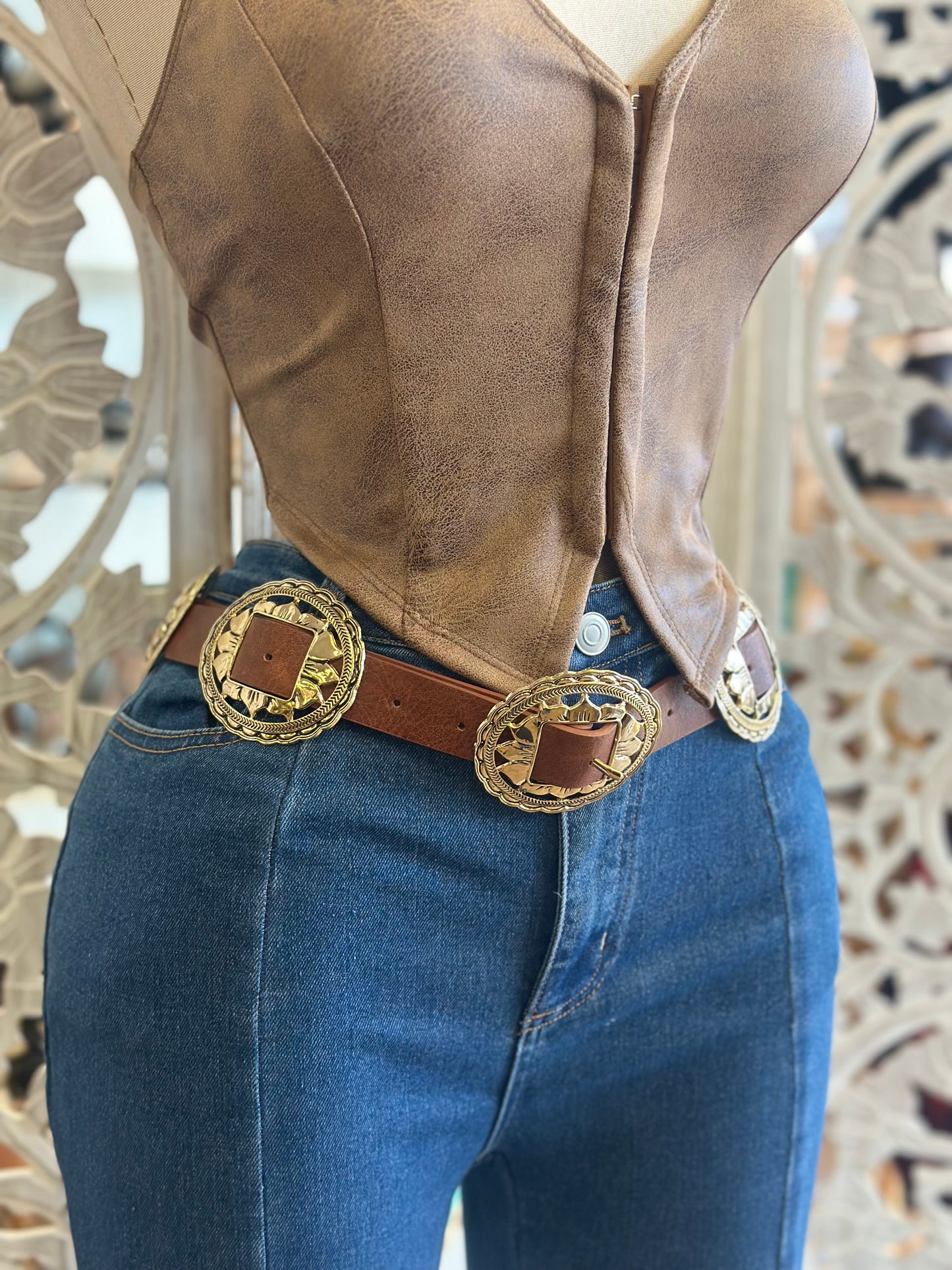 Brown Circular Brass Belt