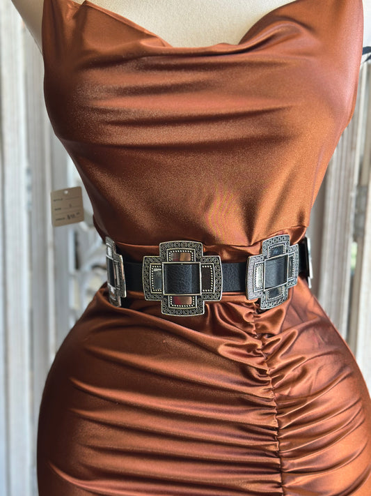 Multi Buckle Cross Western Belt