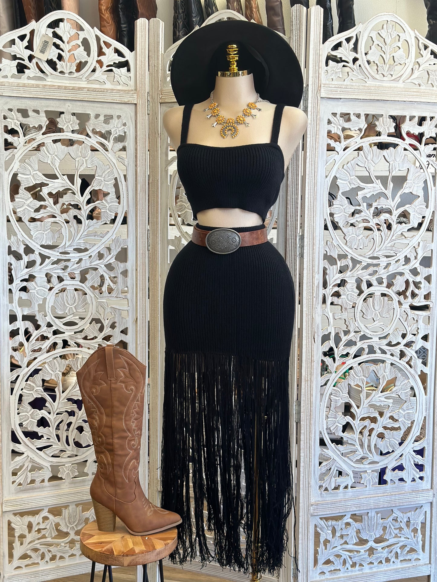 Black Ribbed Fringe Set- Stretchy, Estira