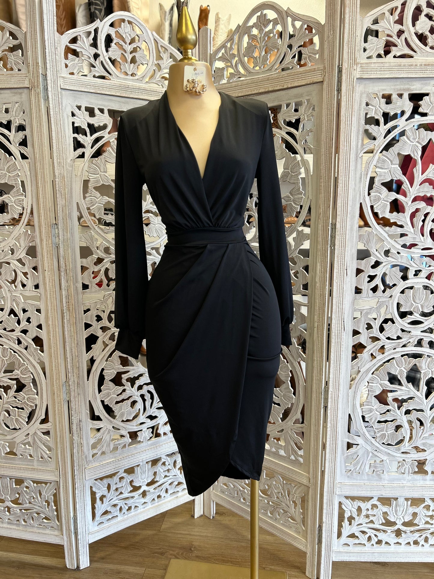 Black Draped Midi Dress- Very Stretchy