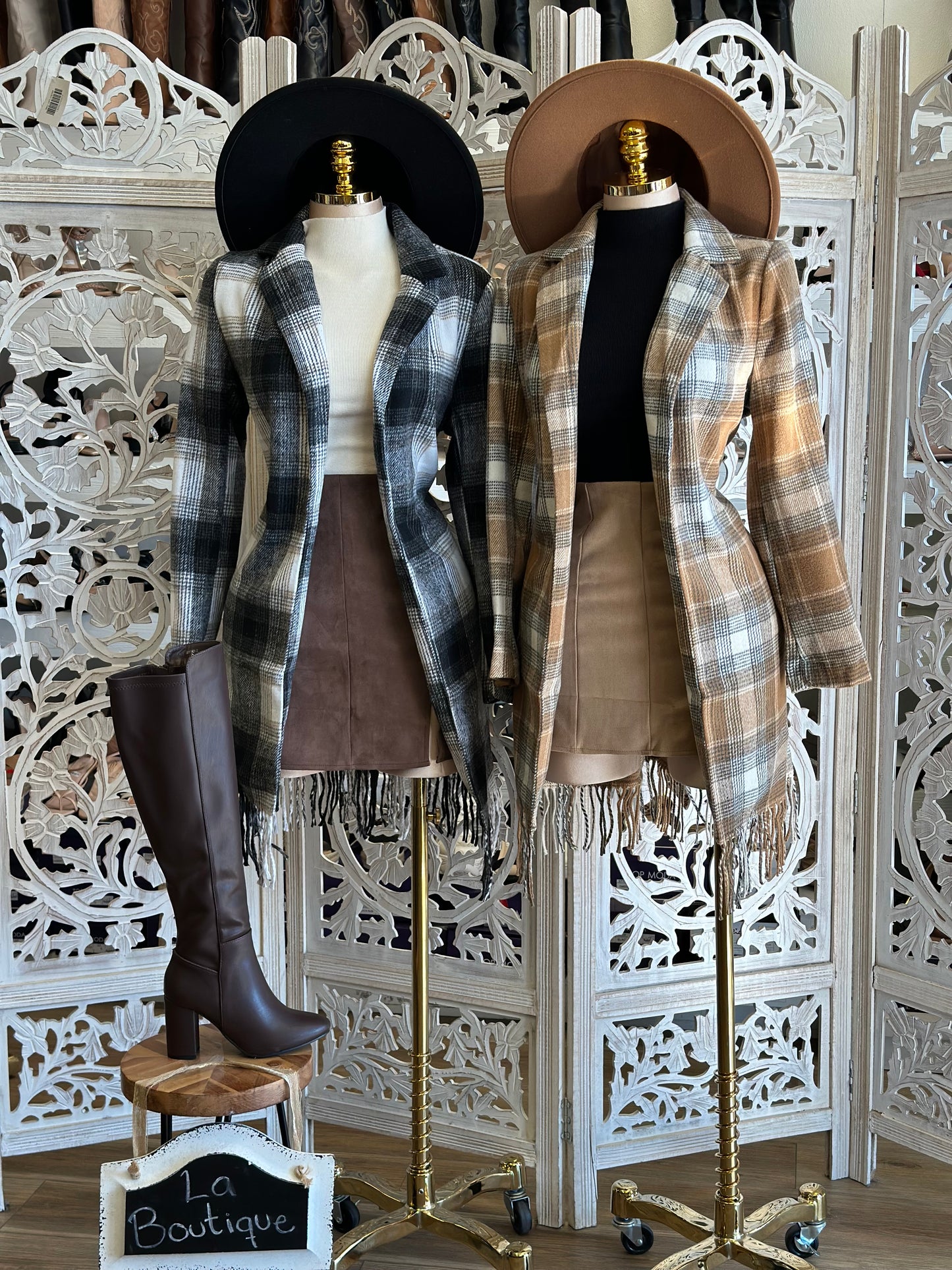 Fitted Plaid Midi Coat- Not Stretchy, No Estira
